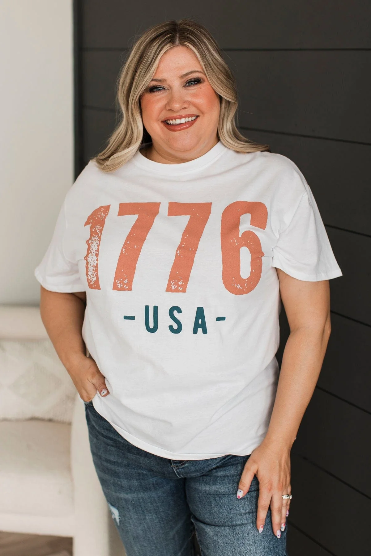 "1776 USA" Graphic Top- White - Image 2