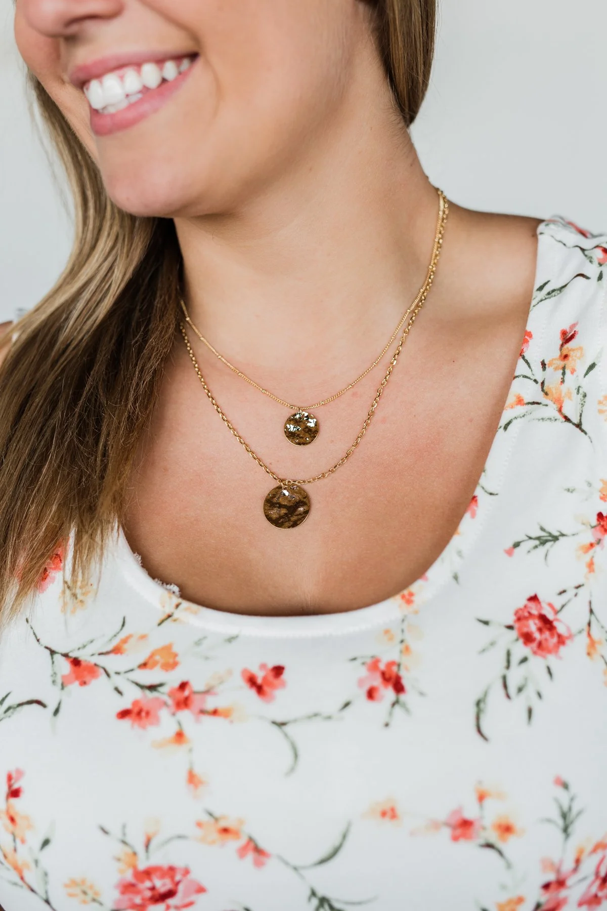 2 Tier Circle Pendant Necklace- Gold