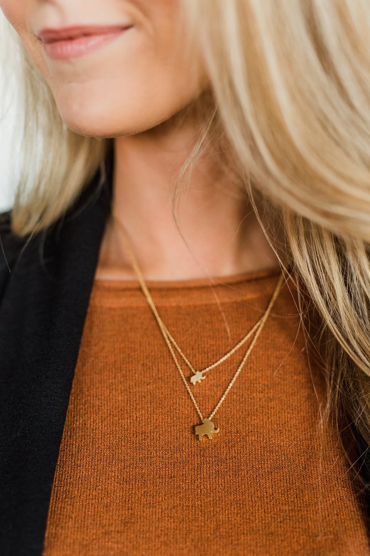 2 Tier Elegant Elephant Charm Necklace- Gold - Image 2