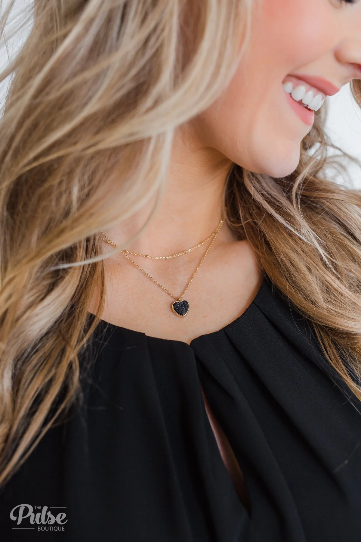 2 Tier Heart of Stone Necklace- Black