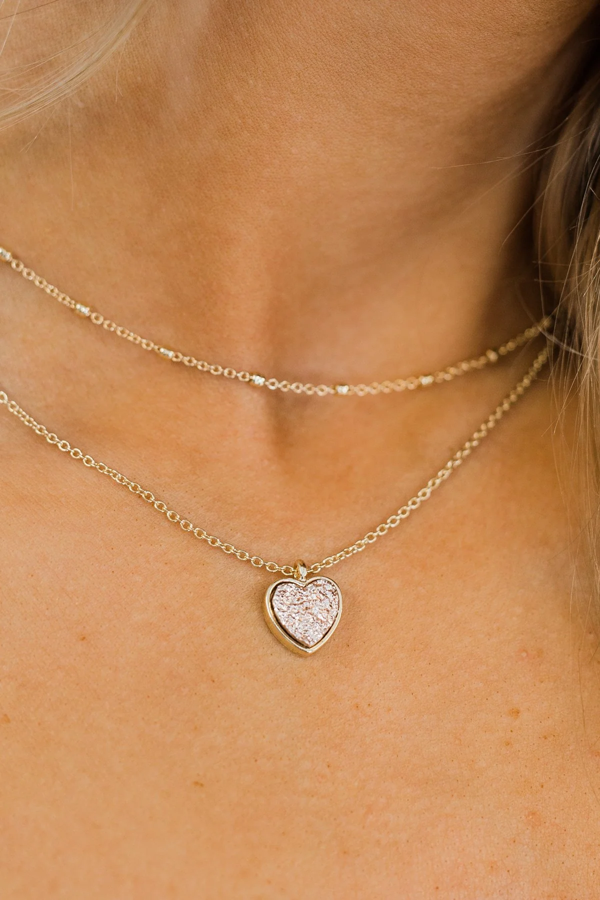 2 Tier Heart of Stone Necklace- Rose Gold - Image 3