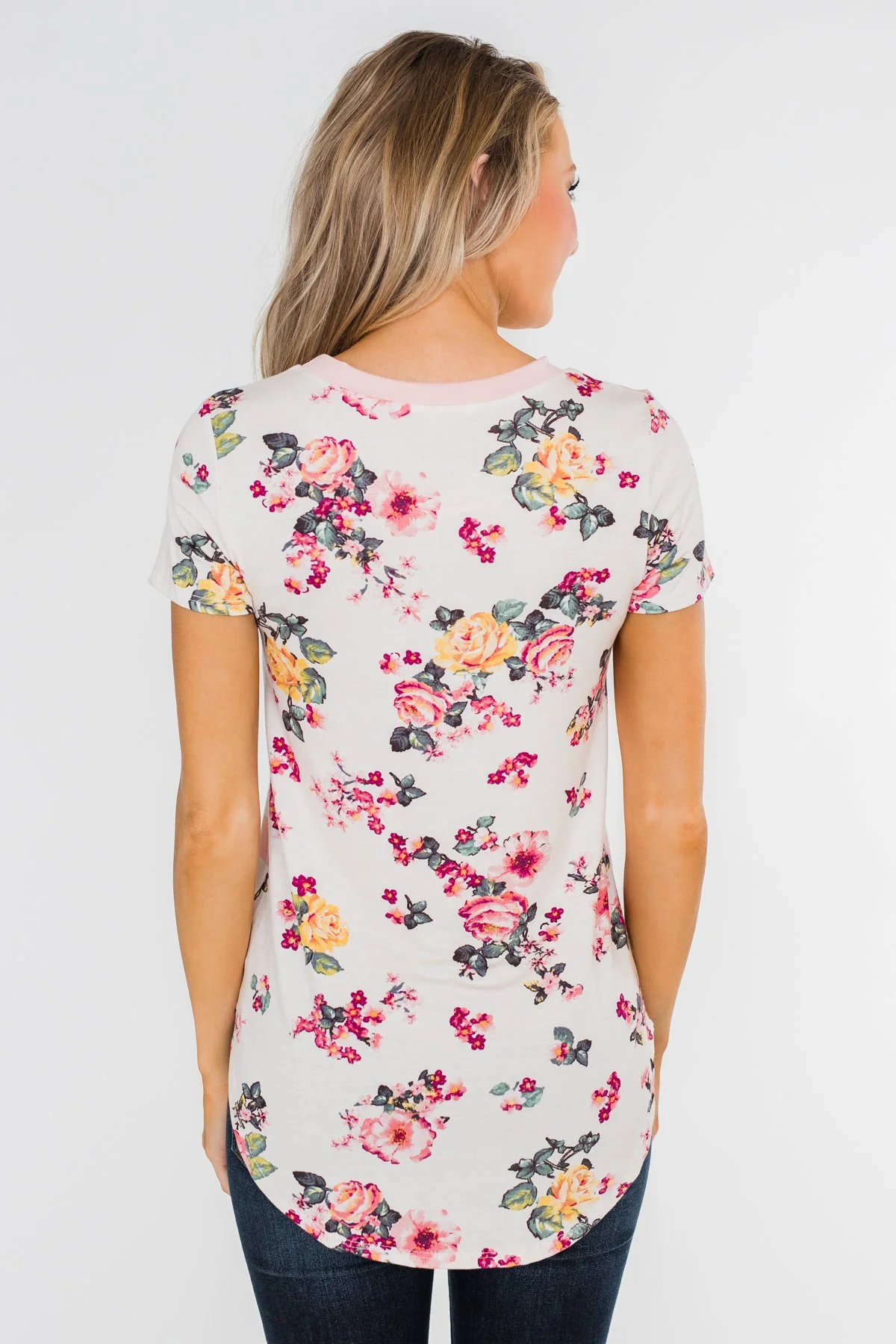 *2nds* Floral & Striped Pocket Top- Blush - Image 14