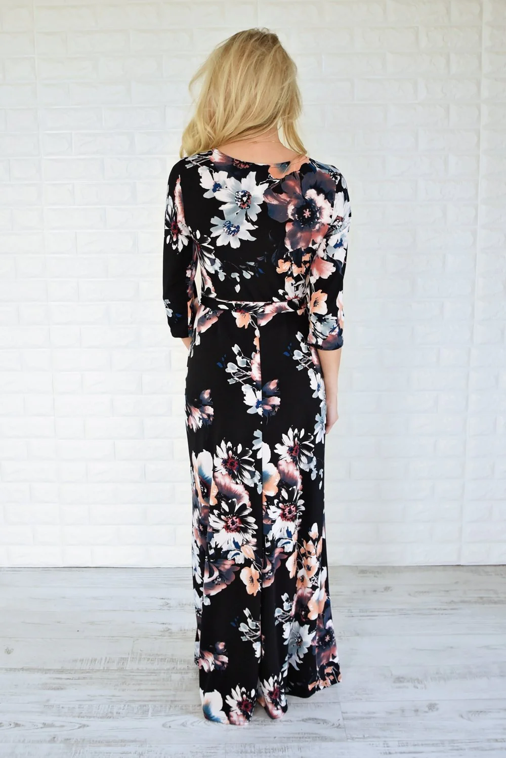 3/4 Sleeve Black Floral Maxi Dress - Image 6
