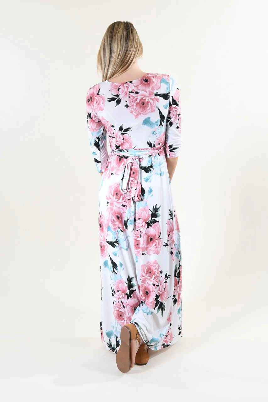 3/4 Sleeve Ivory Floral Maxi Dress - Image 6
