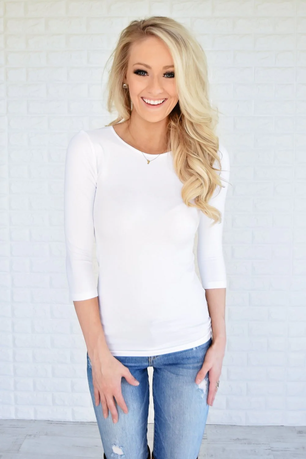 3/4 Sleeve Seamless Top -White - Image 3
