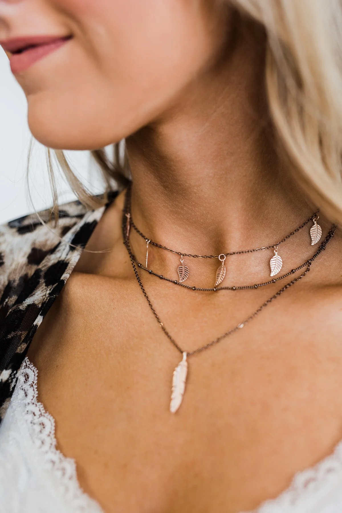 3 Tier Feather Necklace- Bronze