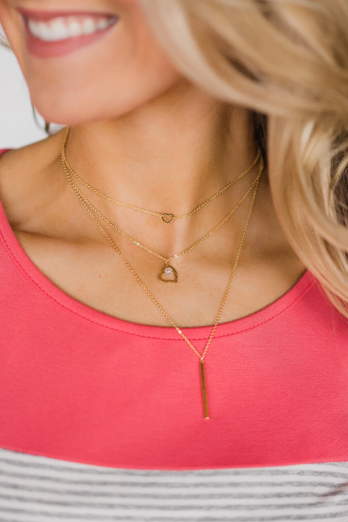 3 Tier Heart Necklace - Gold - Image 2