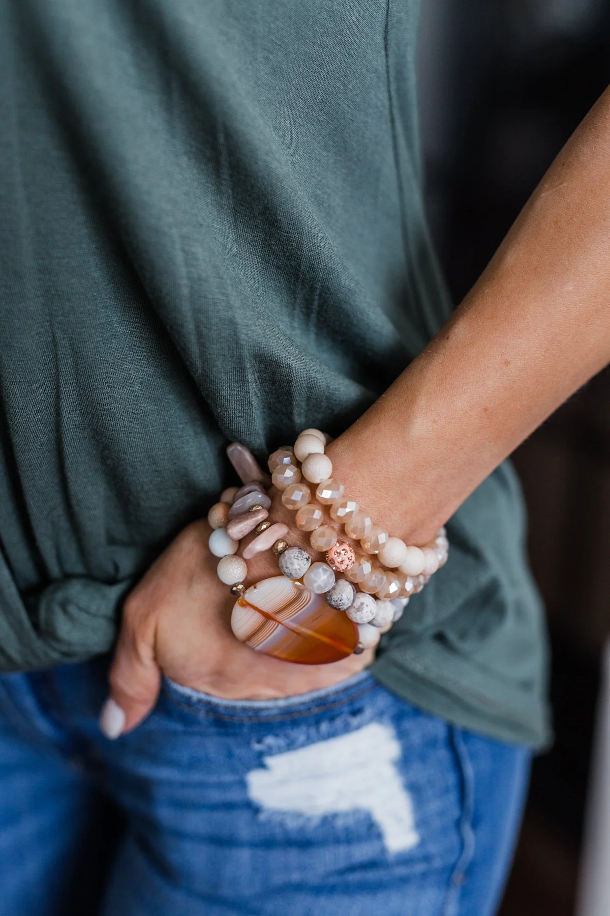 4 Layer Agate Stone Beaded Bracelet- Natural Tones - Image 2
