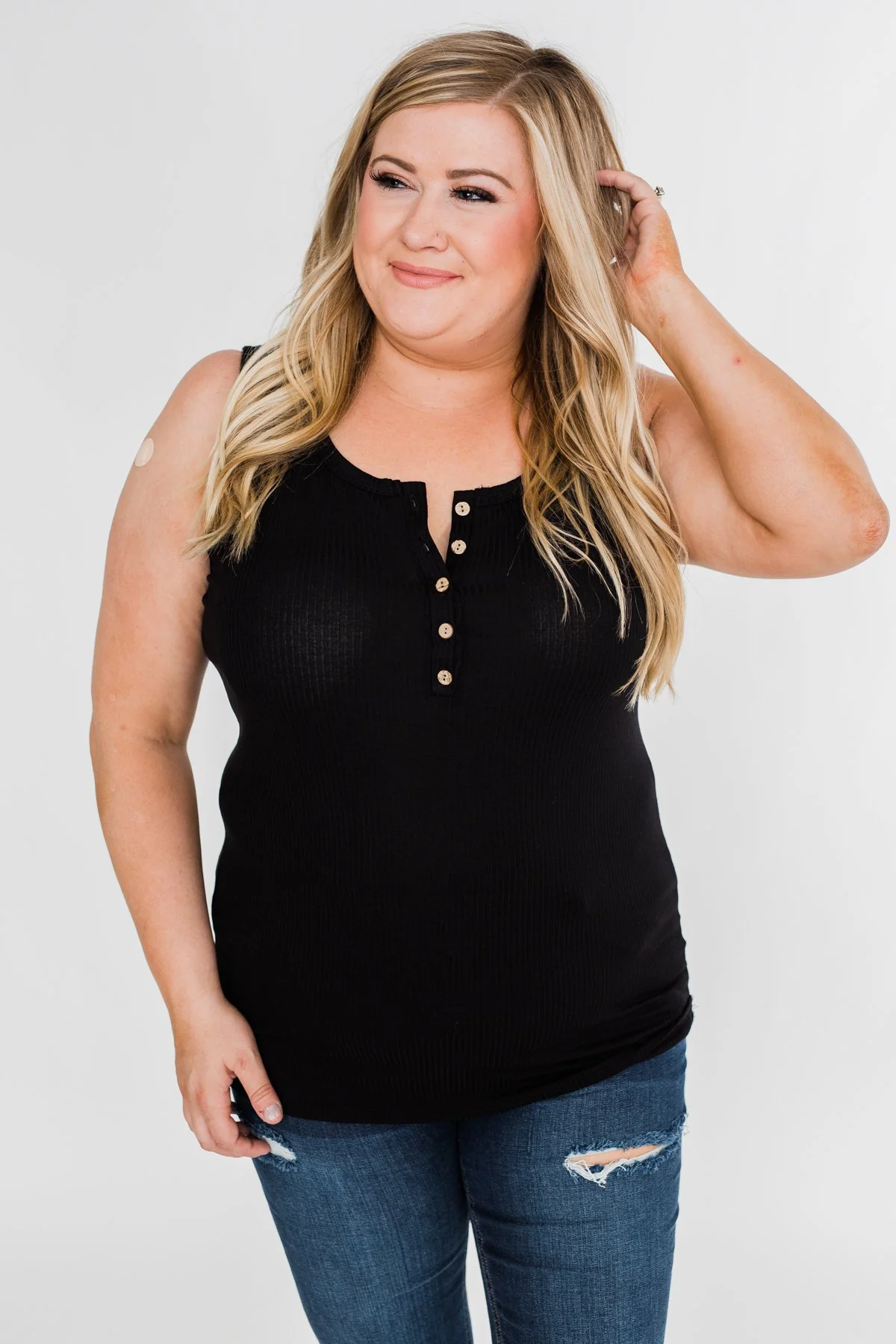 5-Button Henley Tank Top- Black - Image 10