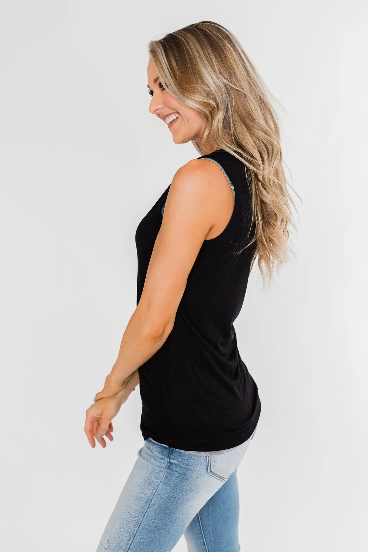 5-Button Henley Tank Top- Black - Image 11
