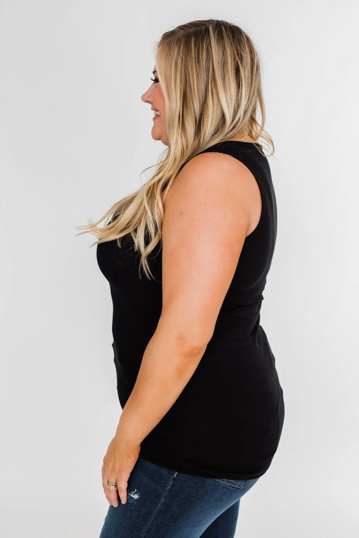 5-Button Henley Tank Top- Black - Image 12