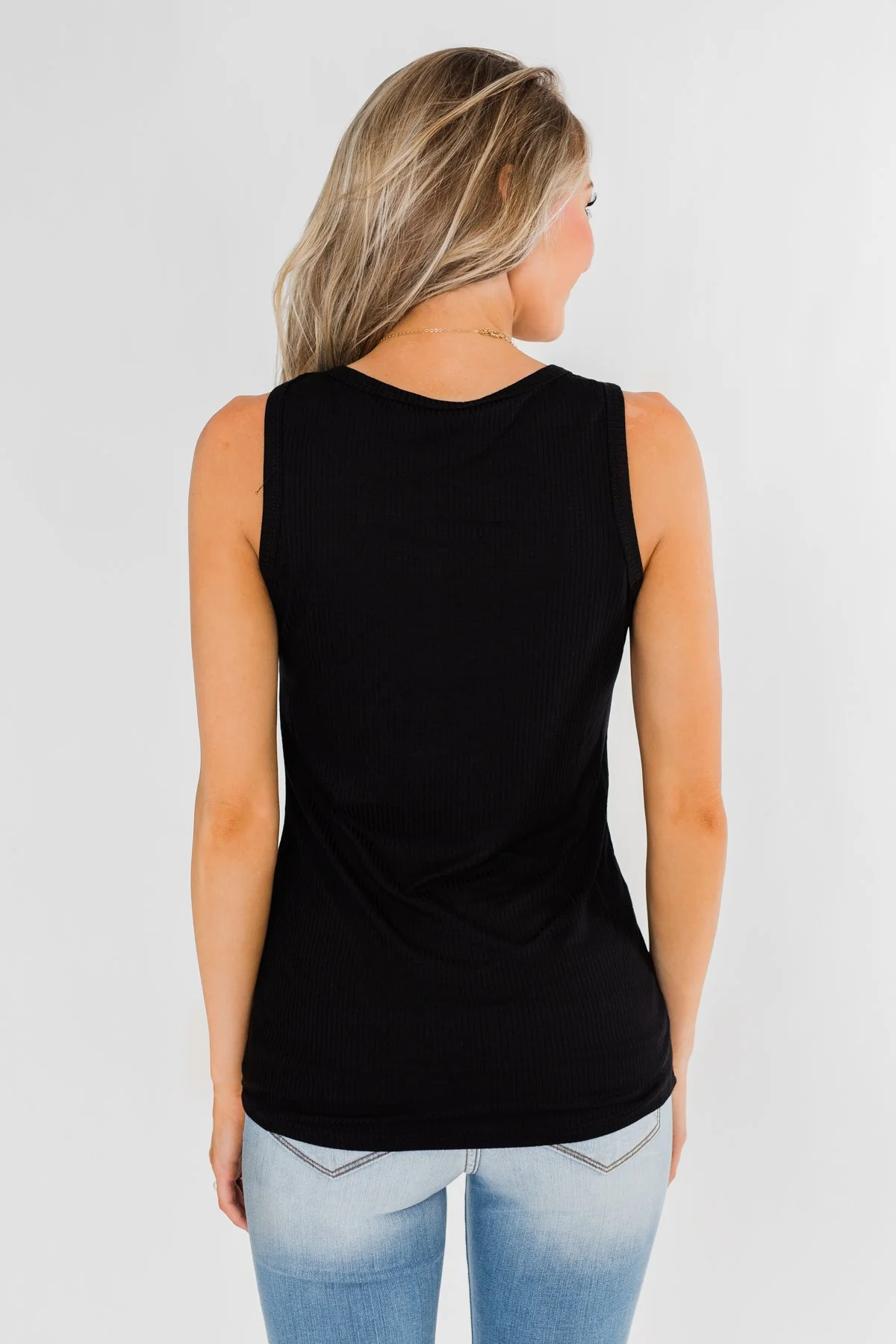 5-Button Henley Tank Top- Black - Image 13