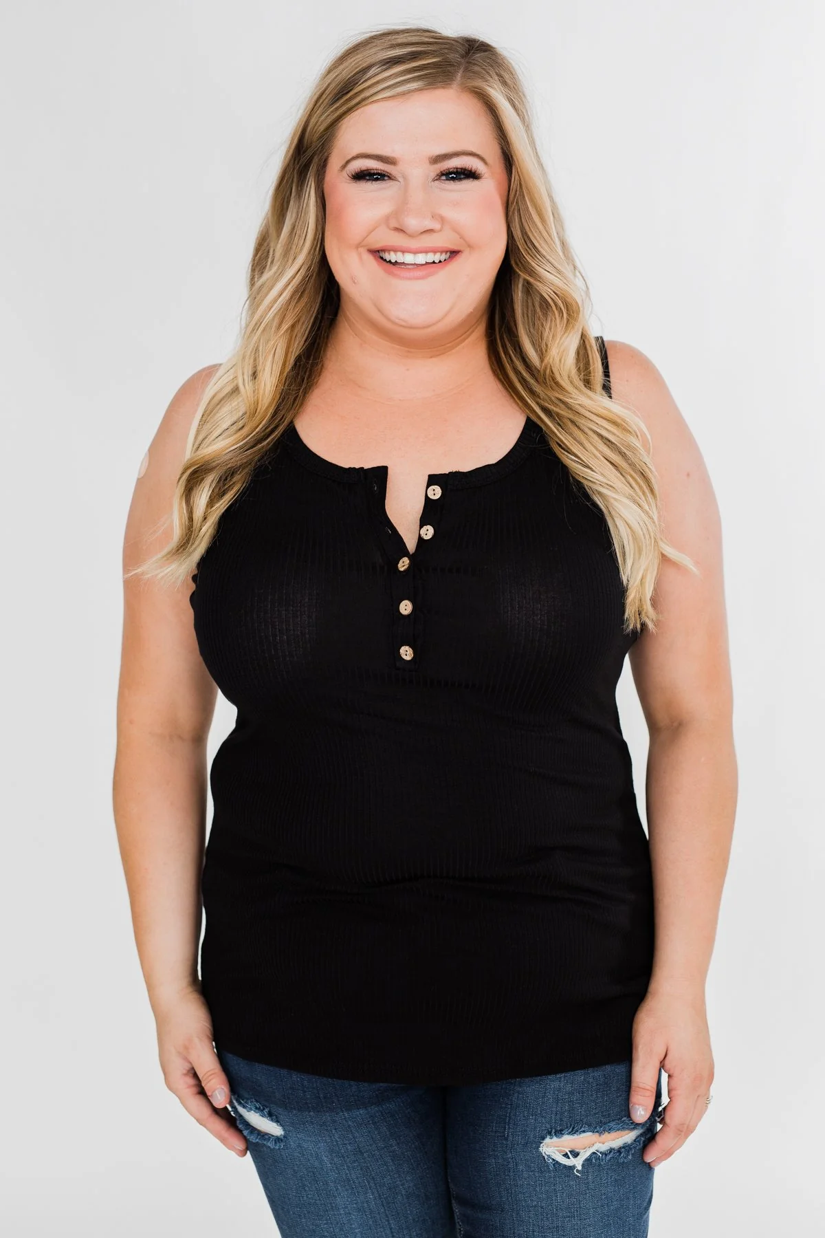 5-Button Henley Tank Top- Black - Image 6