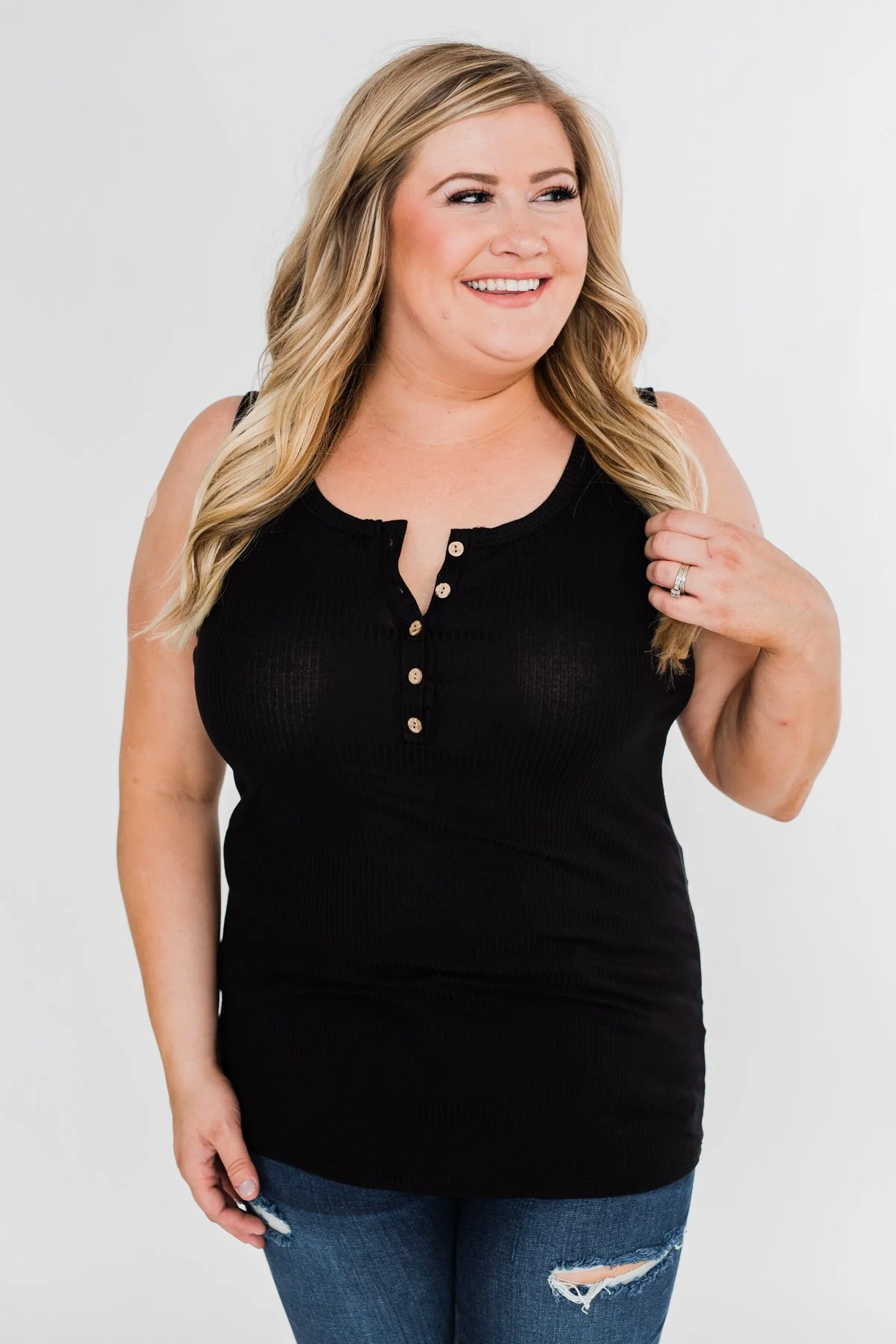 5-Button Henley Tank Top- Black - Image 8