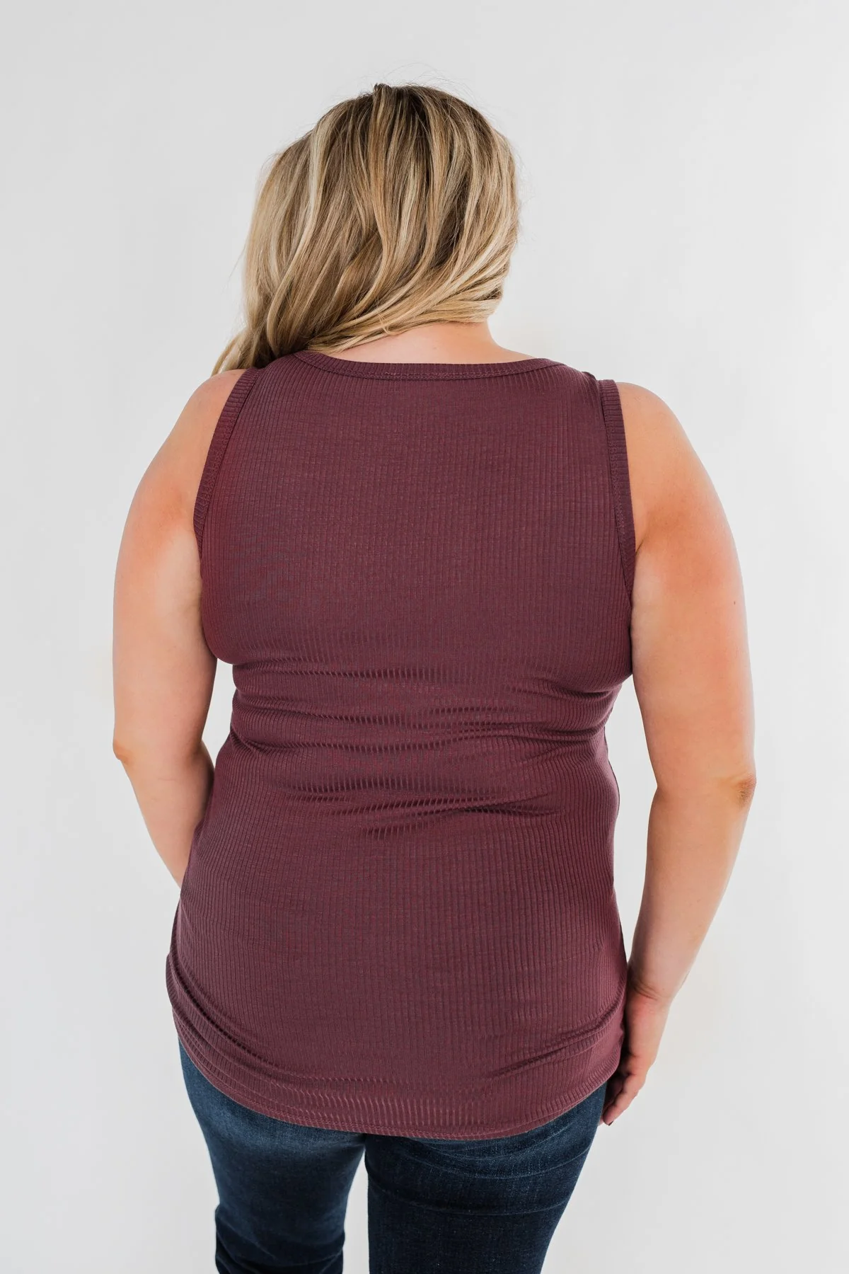 5-Button Henley Tank Top- Dark Mauve - Image 10