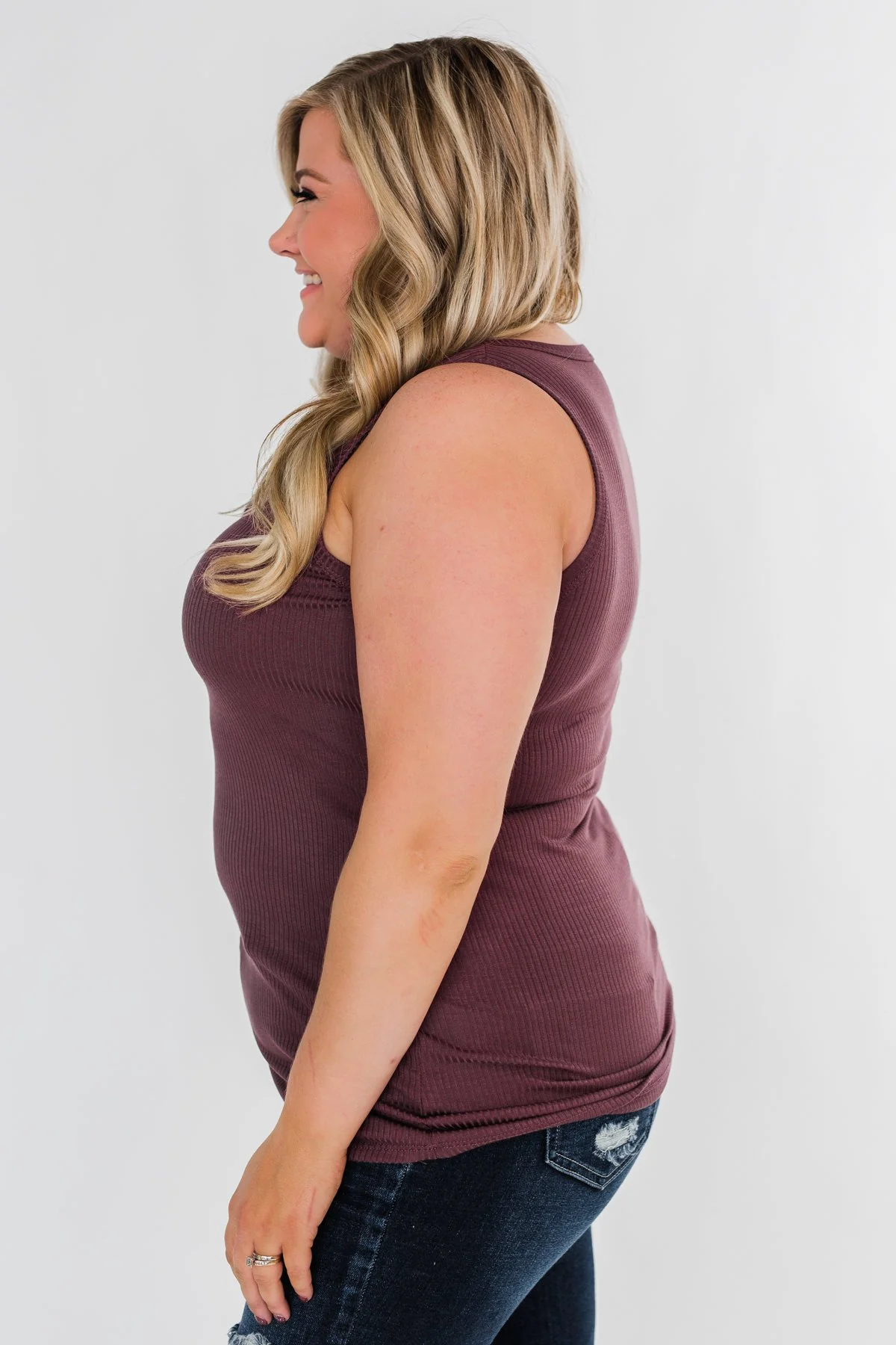 5-Button Henley Tank Top- Dark Mauve - Image 8