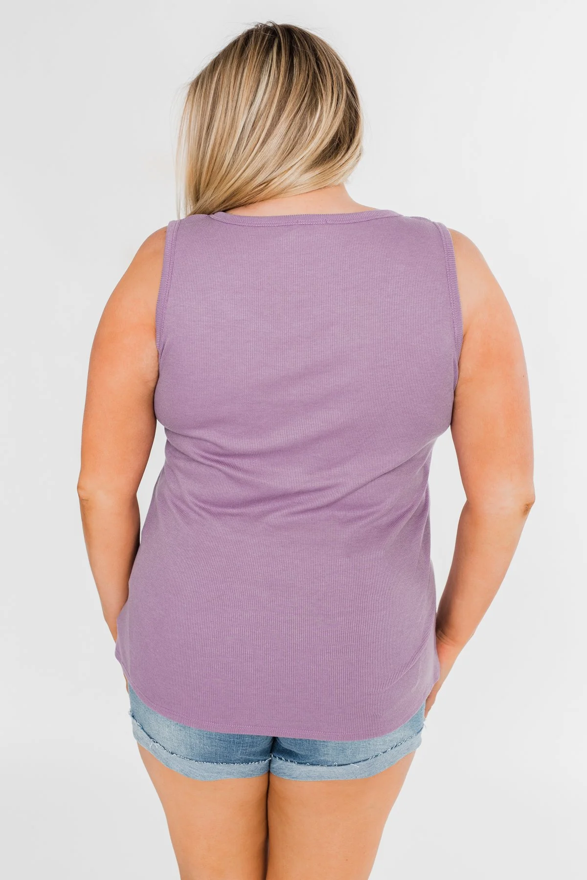 5 Button Henley Tank Top- Dusty Purple - Image 13