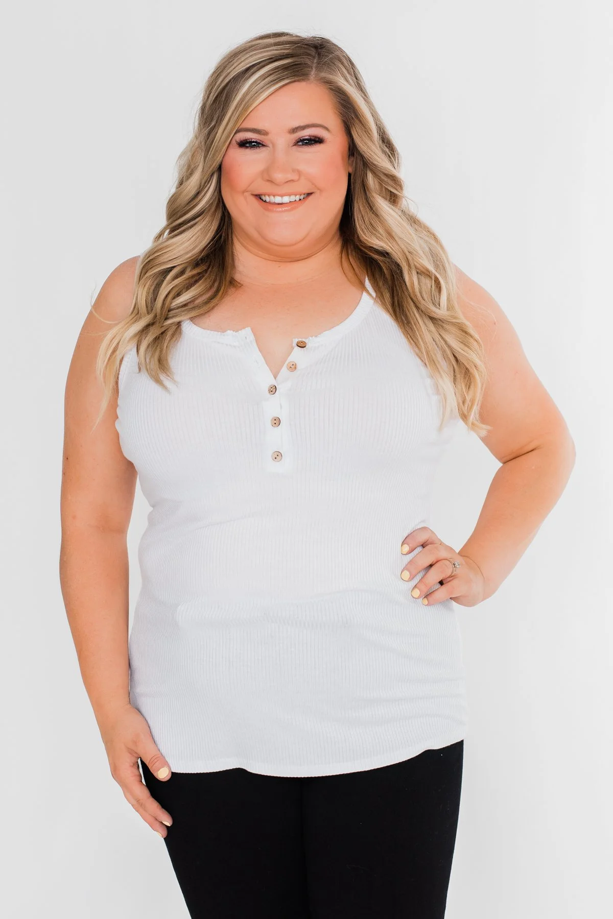 5-Button Henley Tank Top- Off White - Image 2