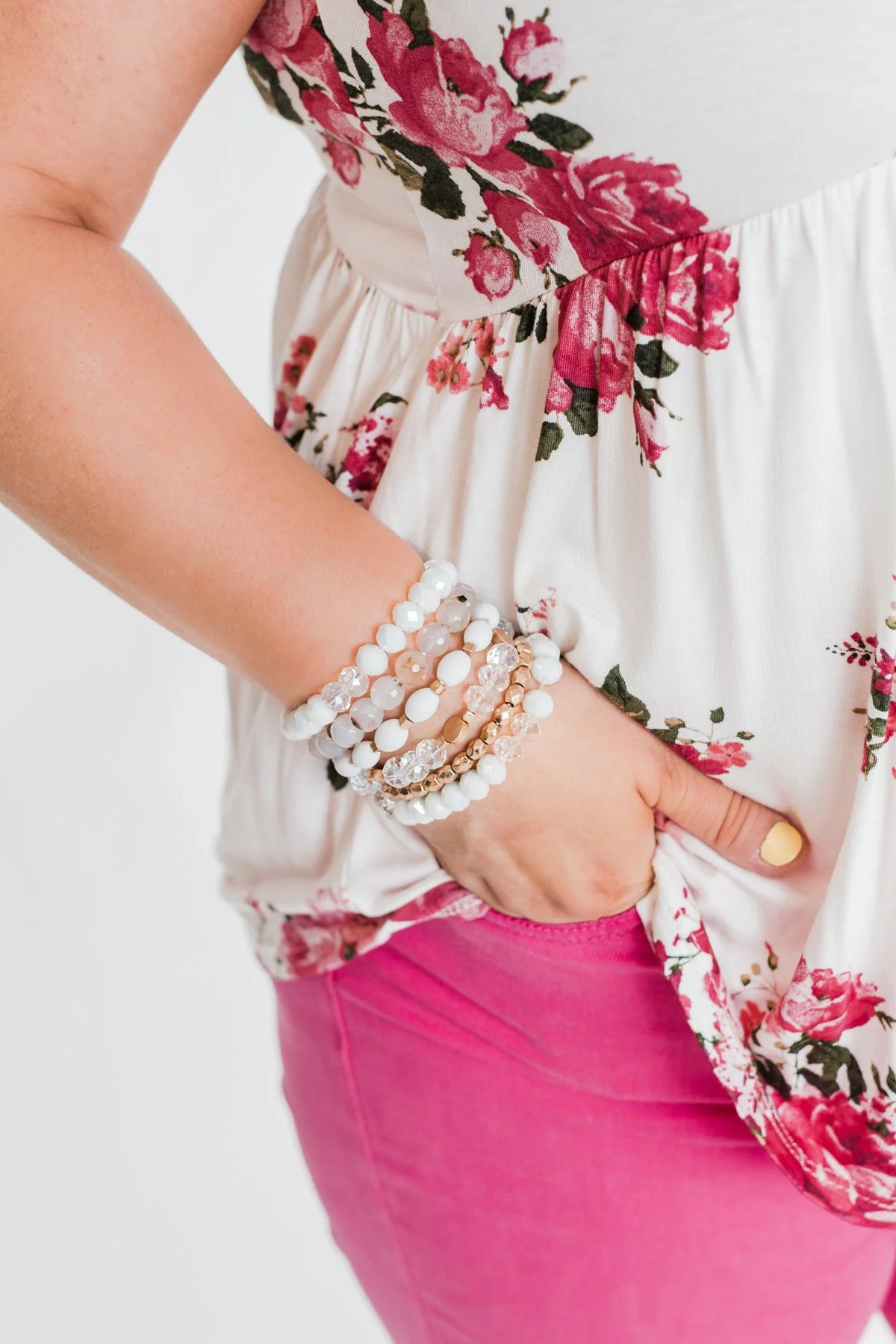 6 Layer Stackable Bracelet Set- Ivory & Gold - Image 3