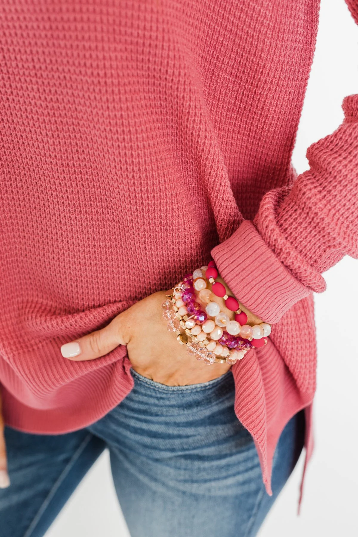 6 Layer Stackable Bracelet Set- Pink & Gold - Image 2