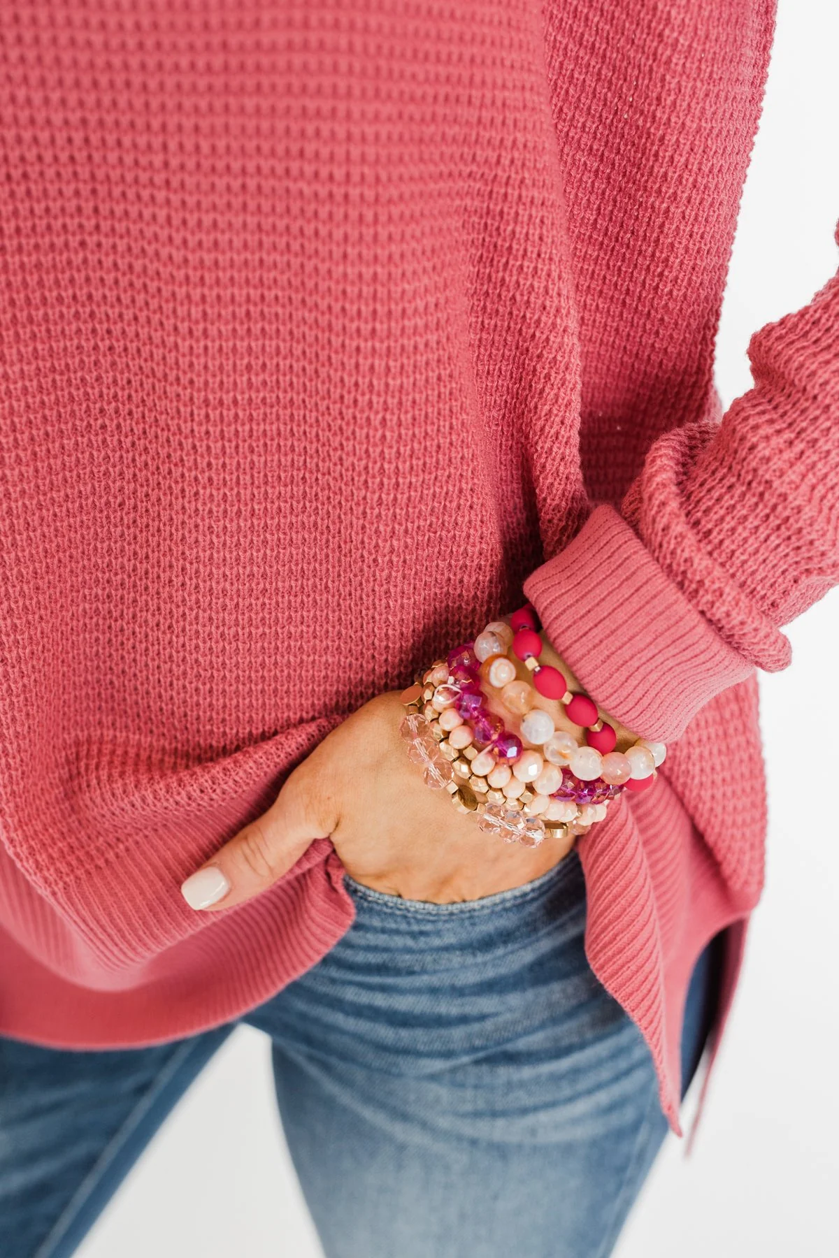 6 Layer Stackable Bracelet Set- Pink & Gold - Image 3