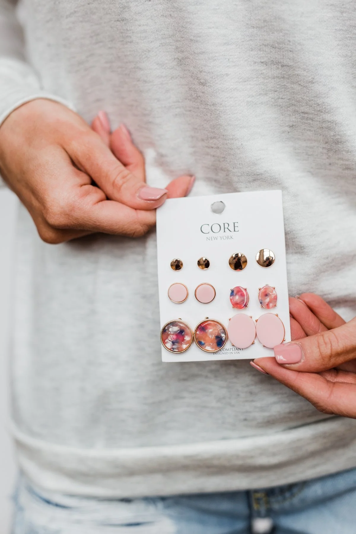 6 Pair Earring Set-Pink, Gold, Blue - Image 3