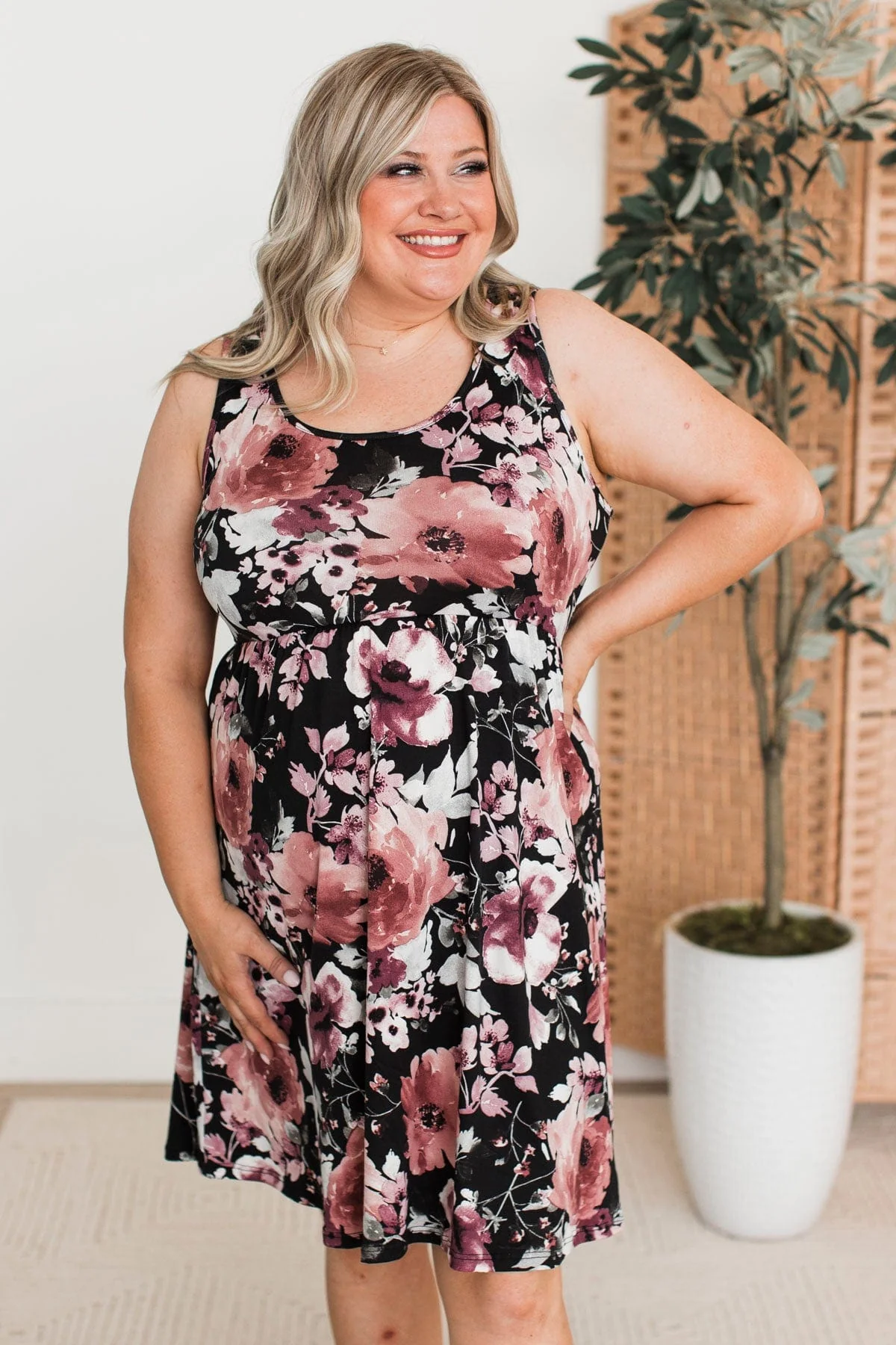Compass To Your Heart Floral Dress- Black & Mauve - Image 4