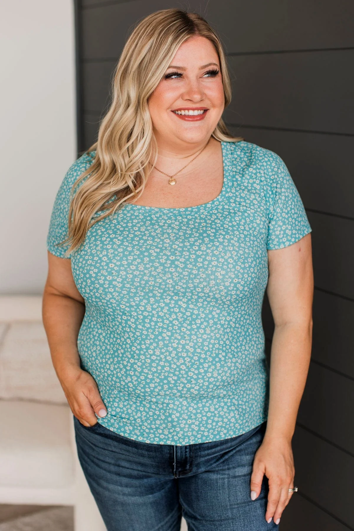 Got Me Good Short Sleeve Floral Top- Mint Blue