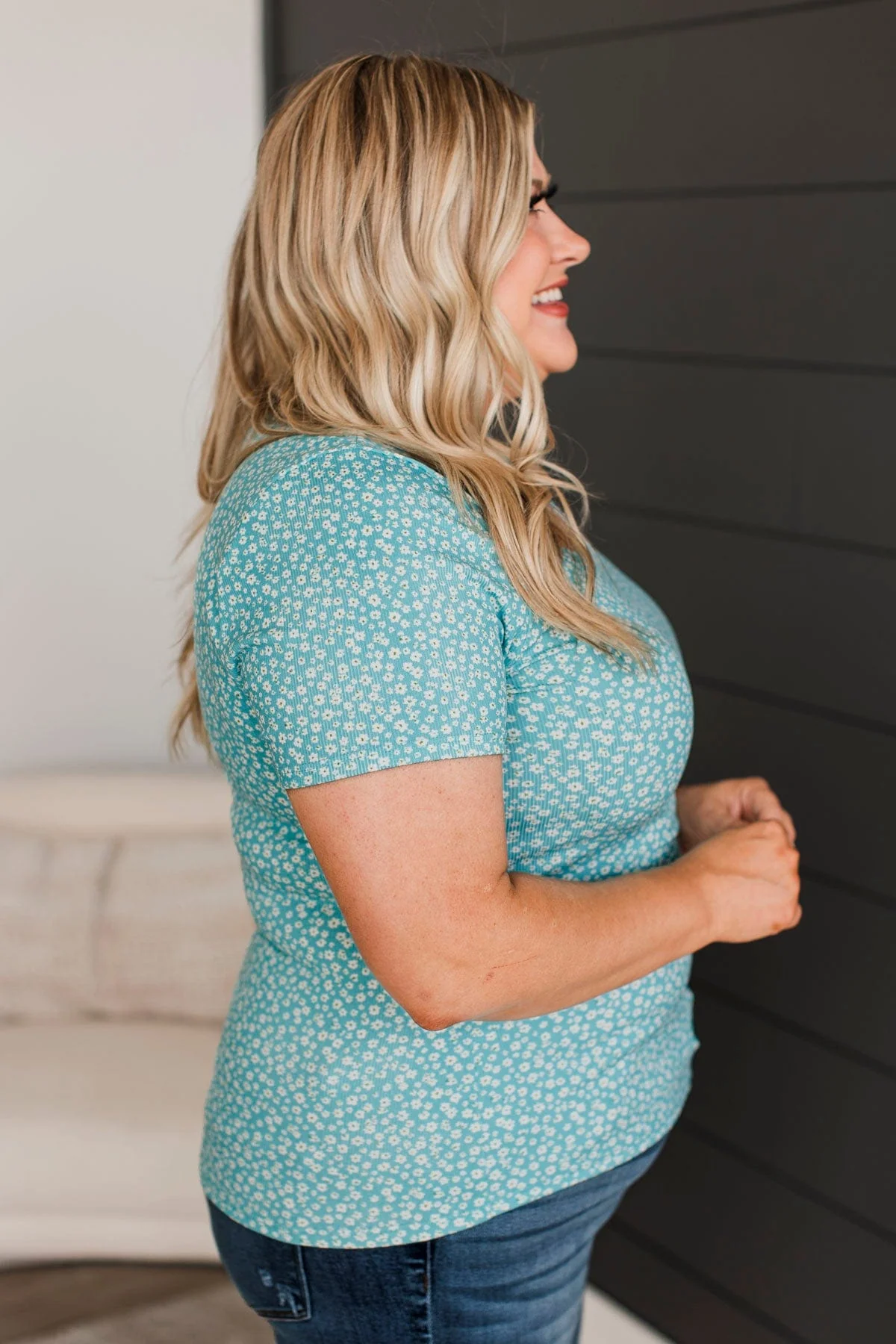 Got Me Good Short Sleeve Floral Top- Mint Blue - Image 5