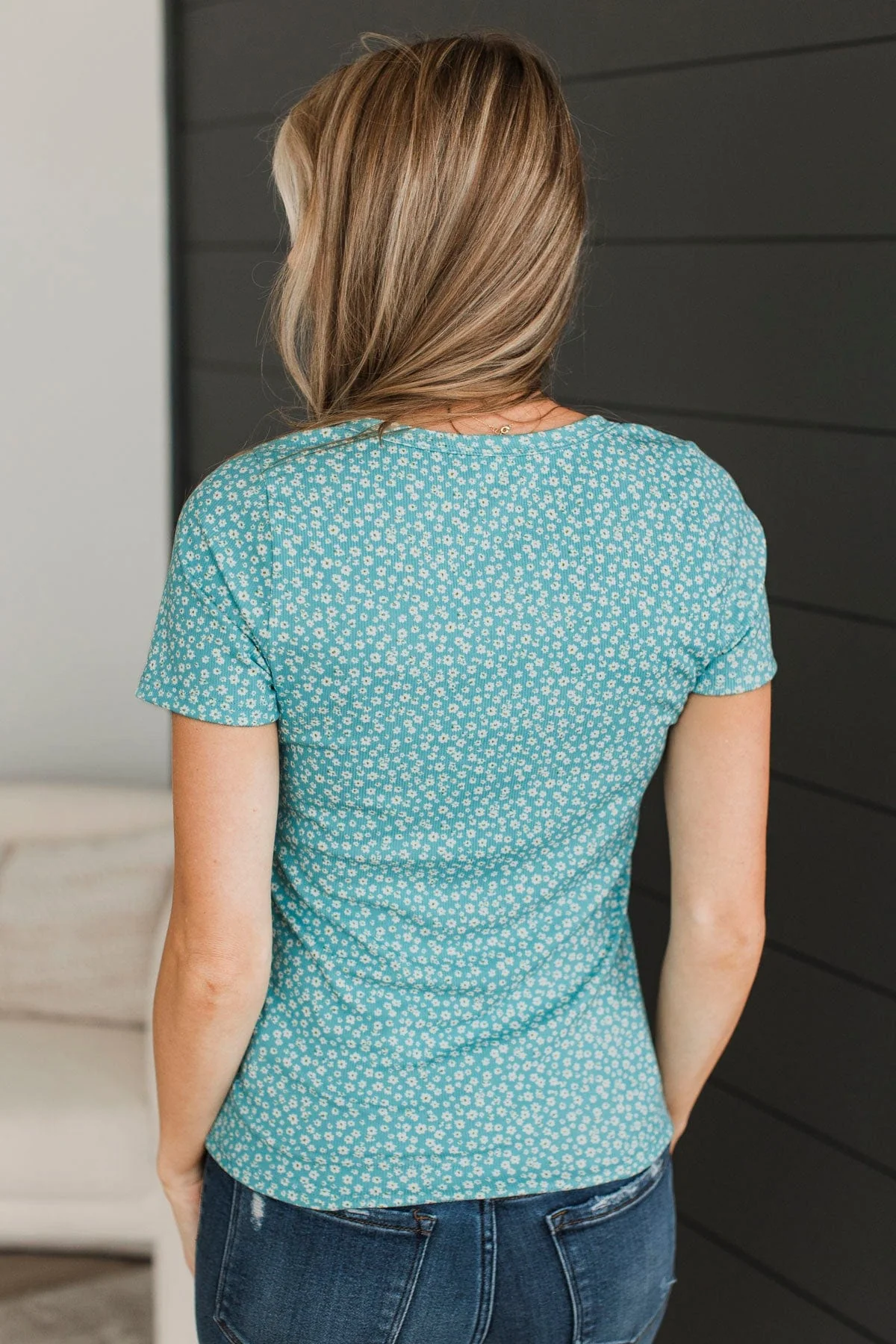 Got Me Good Short Sleeve Floral Top- Mint Blue - Image 8