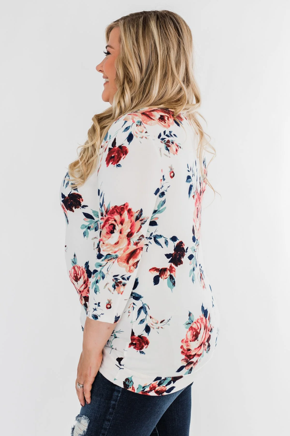 A Beautiful Day Floral Twist Top- Ivory - Image 8