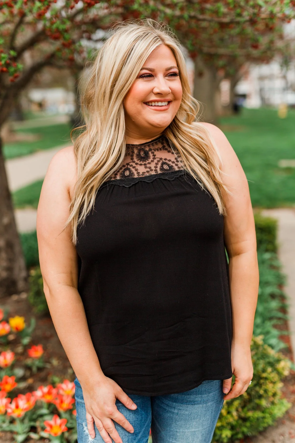 A Beautiful Life Lace Tank Top- Black - Image 3