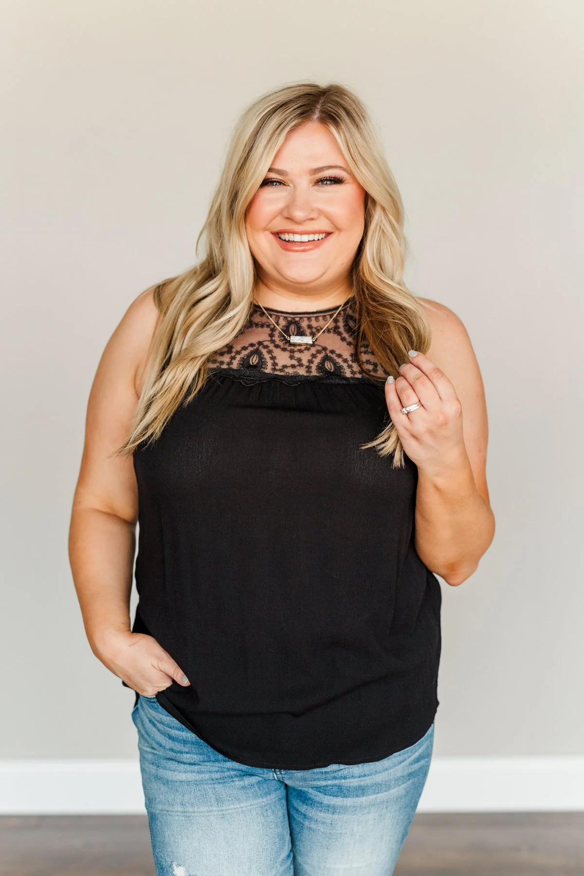 A Beautiful Life Lace Tank Top- Black - Image 8