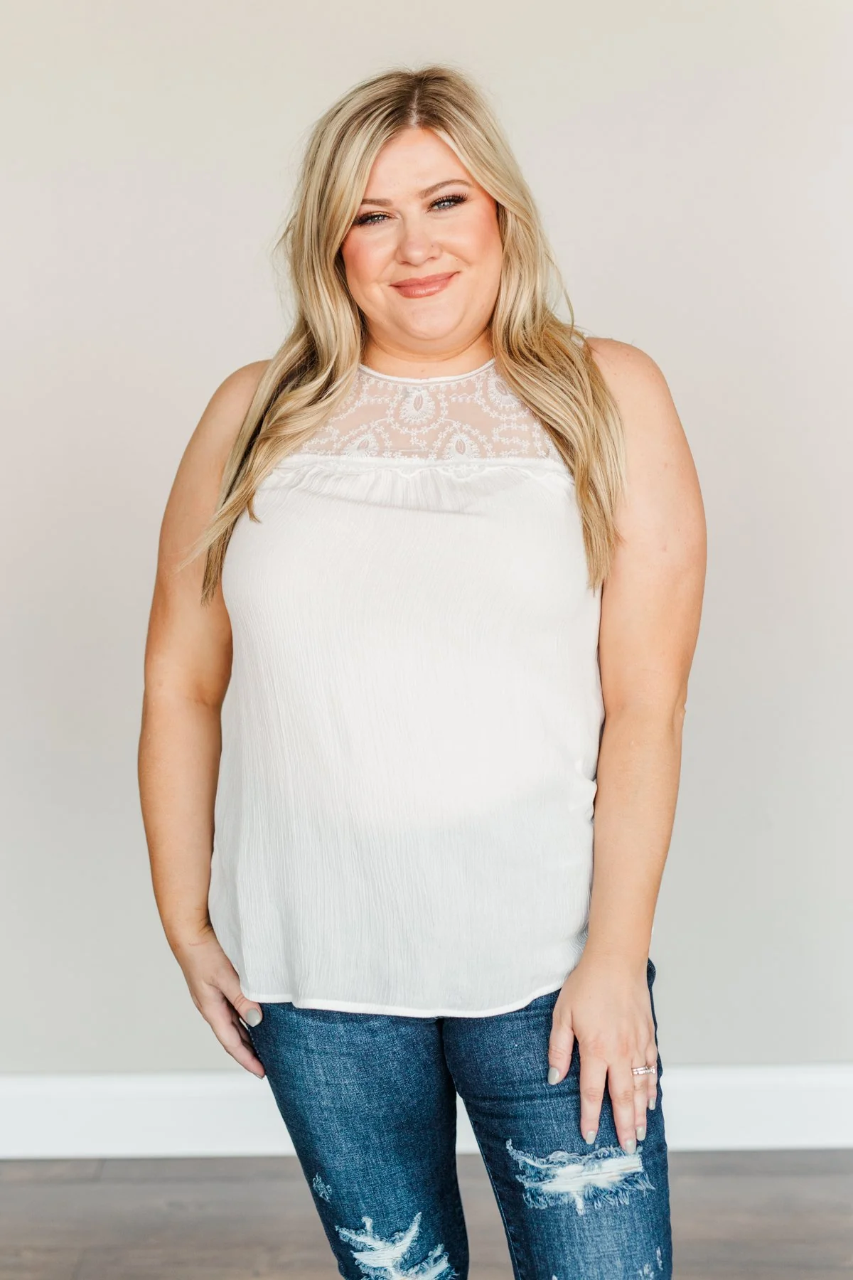 A Beautiful Life Lace Tank Top- Off-White - Image 7