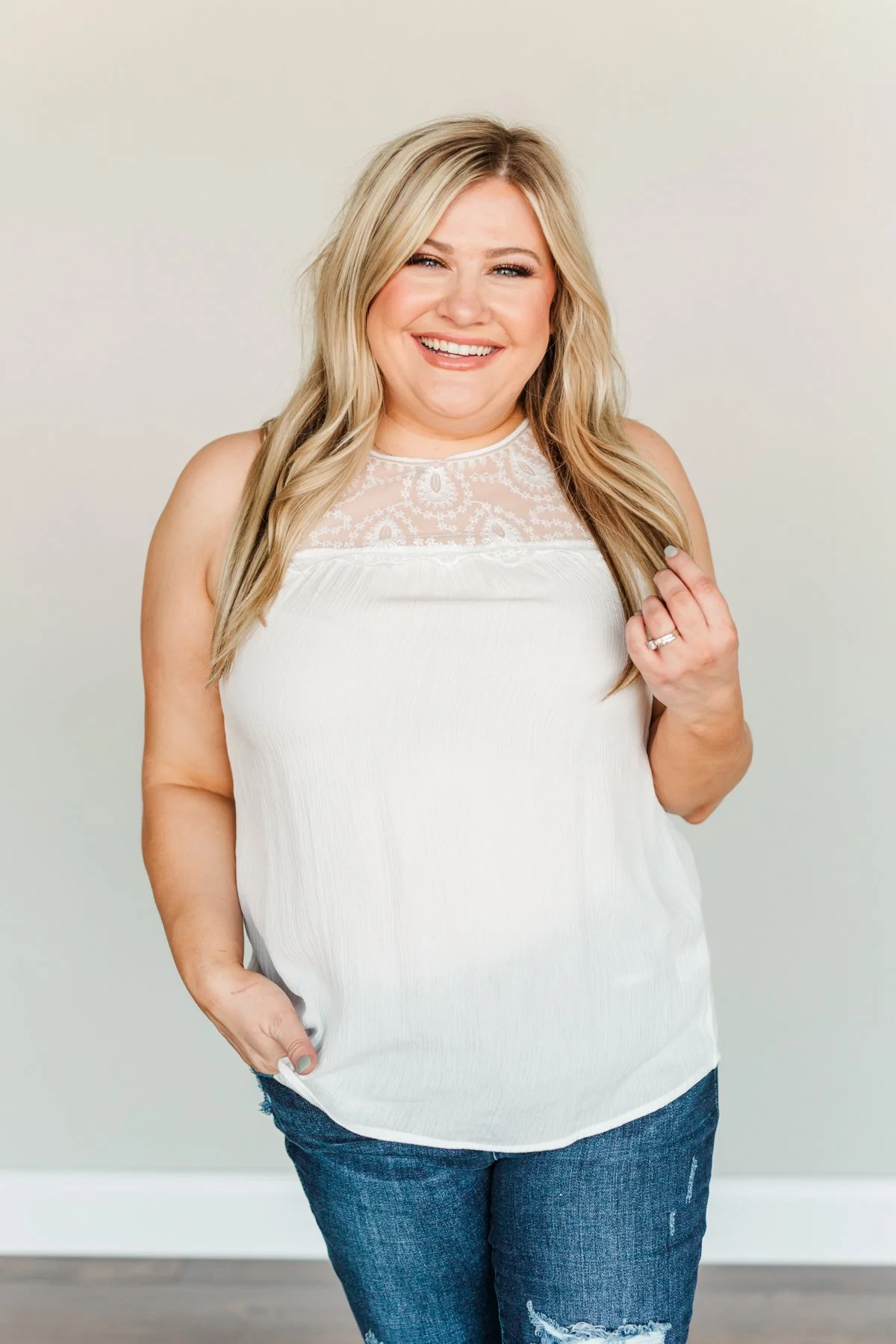 A Beautiful Life Lace Tank Top- Off-White - Image 8