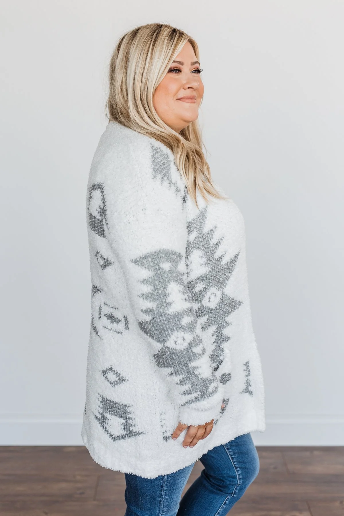 A Blanket Of Love Aztec Knit Cardigan- Ivory & Grey - Image 11