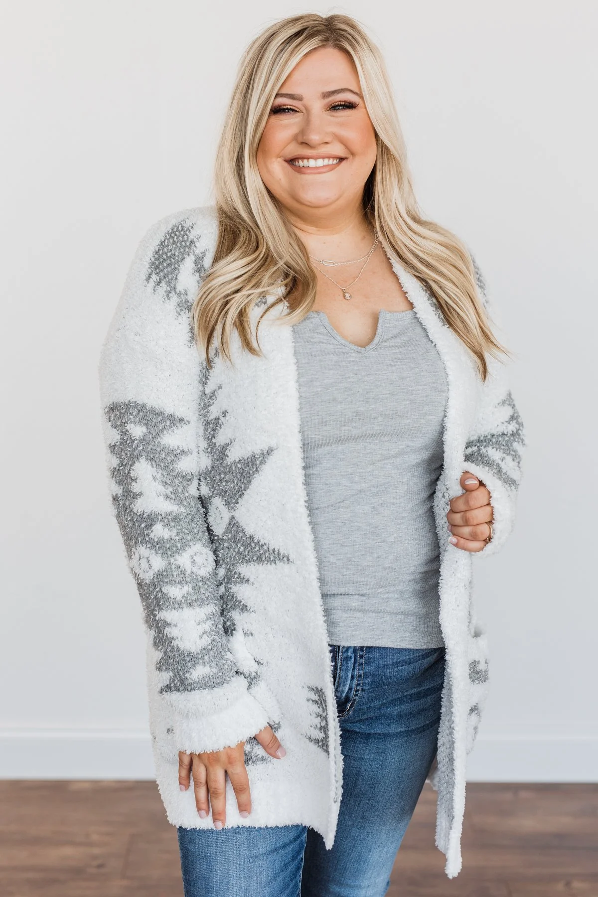 A Blanket Of Love Aztec Knit Cardigan- Ivory & Grey - Image 4