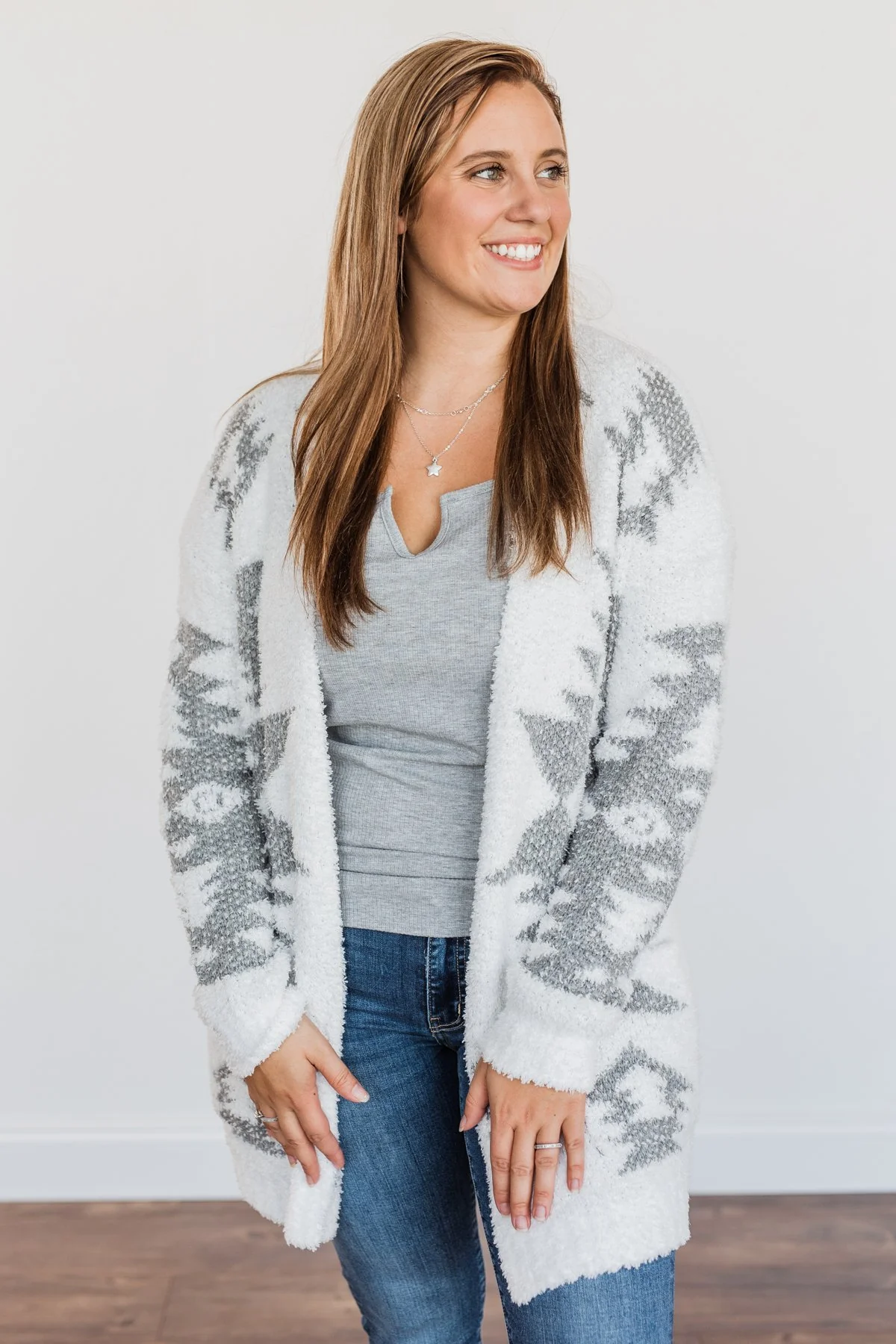 A Blanket Of Love Aztec Knit Cardigan- Ivory & Grey - Image 5