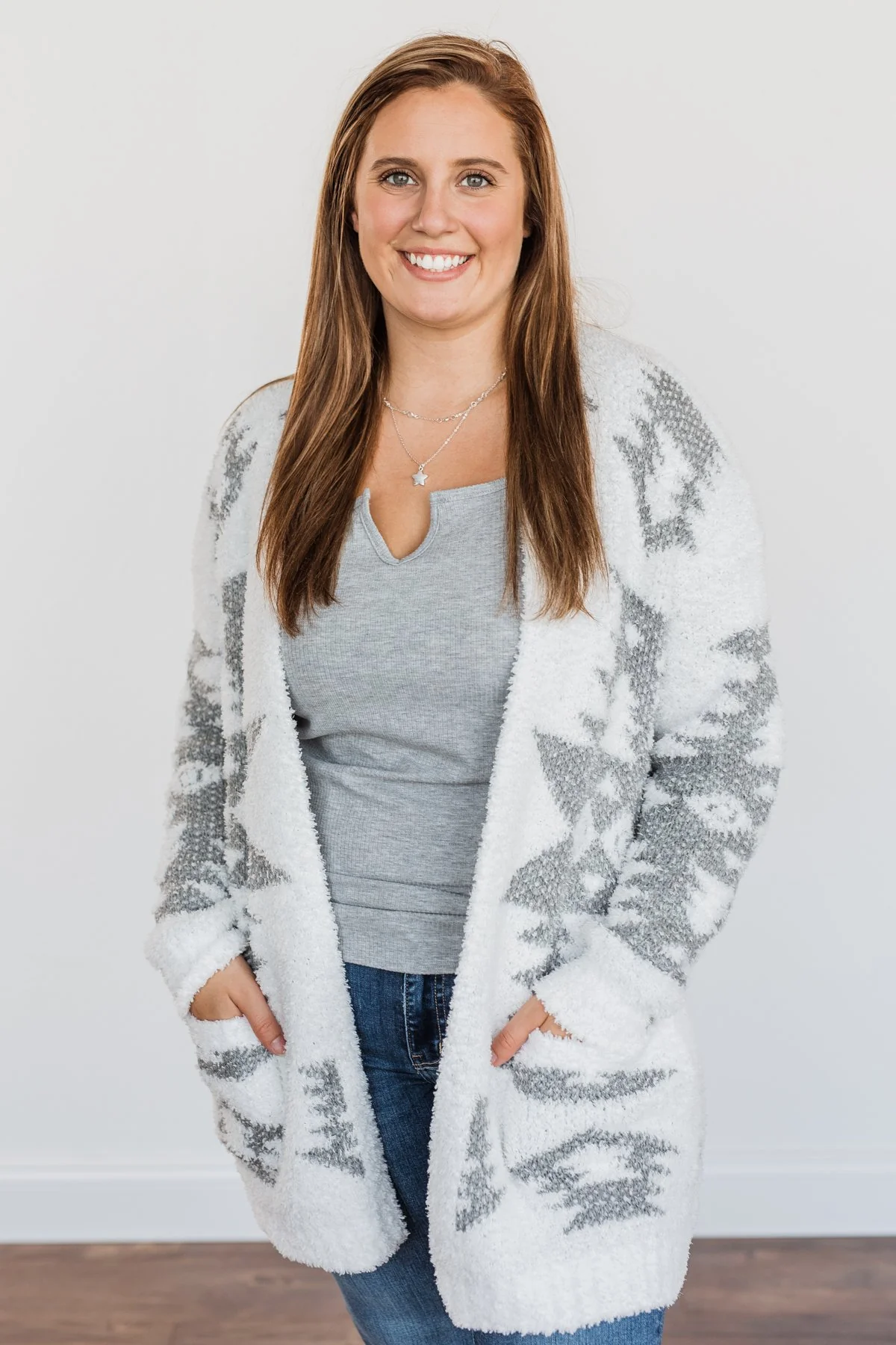 A Blanket Of Love Aztec Knit Cardigan- Ivory & Grey - Image 8