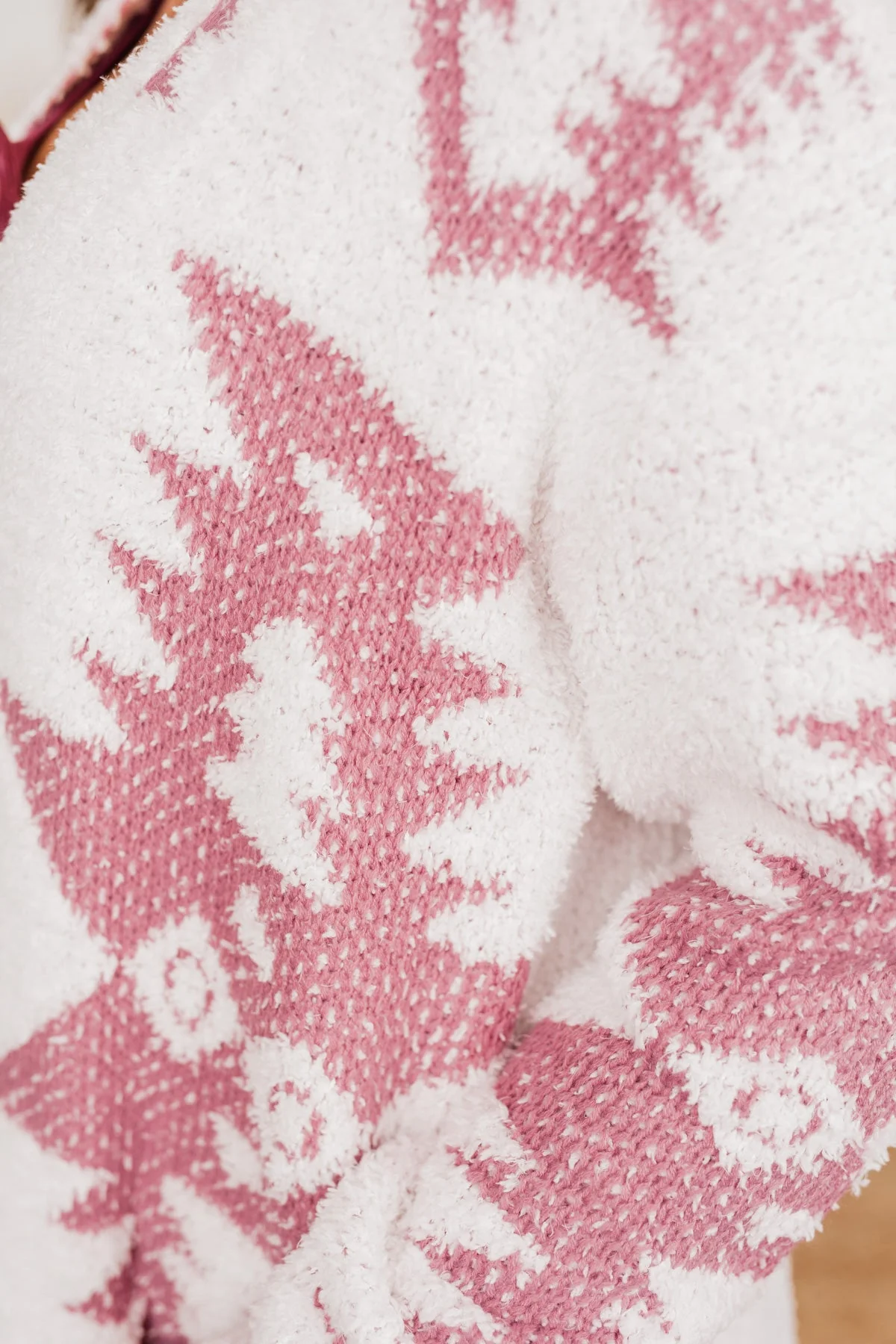 A Blanket Of Love Aztec Knit Cardigan- Ivory & Pink - Image 3