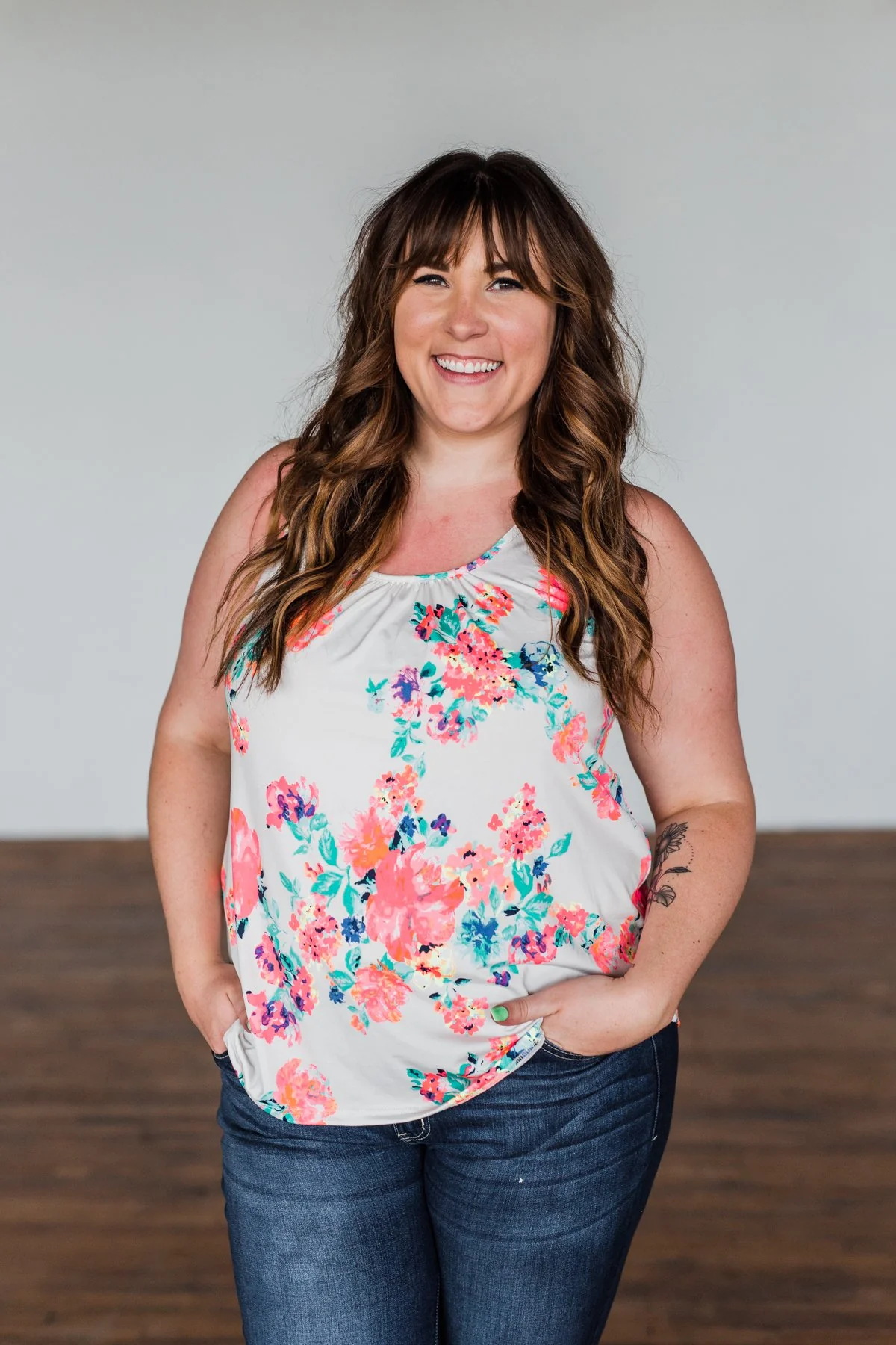 A Bright Floral Summer Tank- Ivory - Image 3