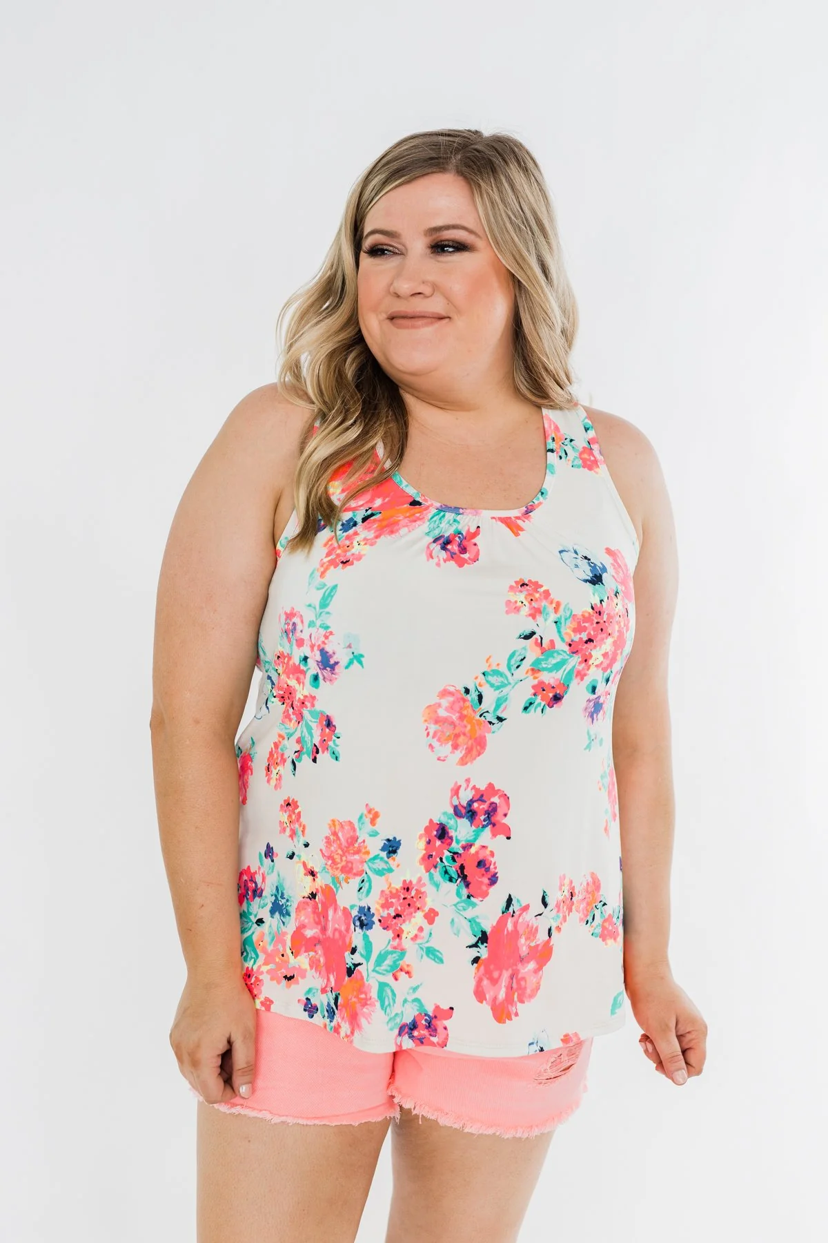 A Bright Floral Summer Tank- Ivory - Image 4