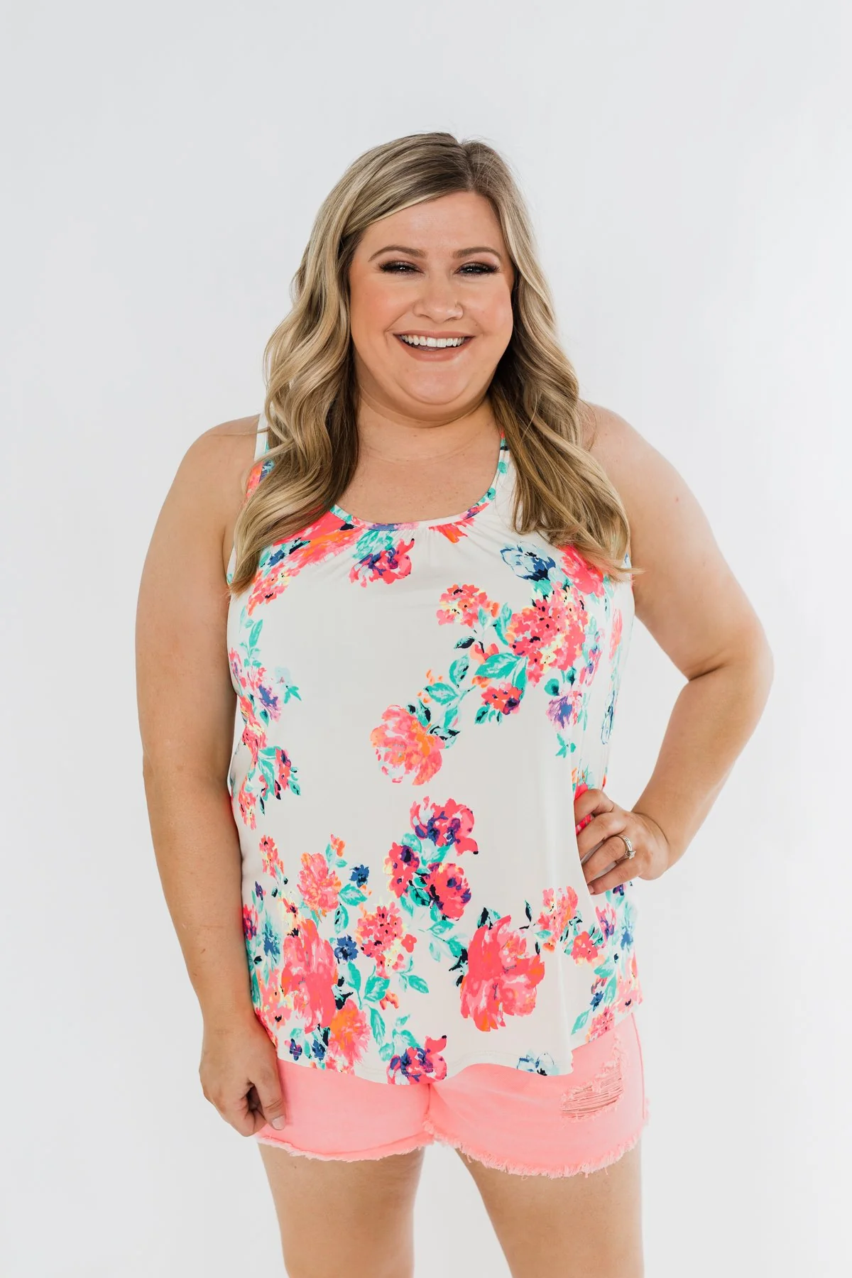 A Bright Floral Summer Tank- Ivory - Image 7