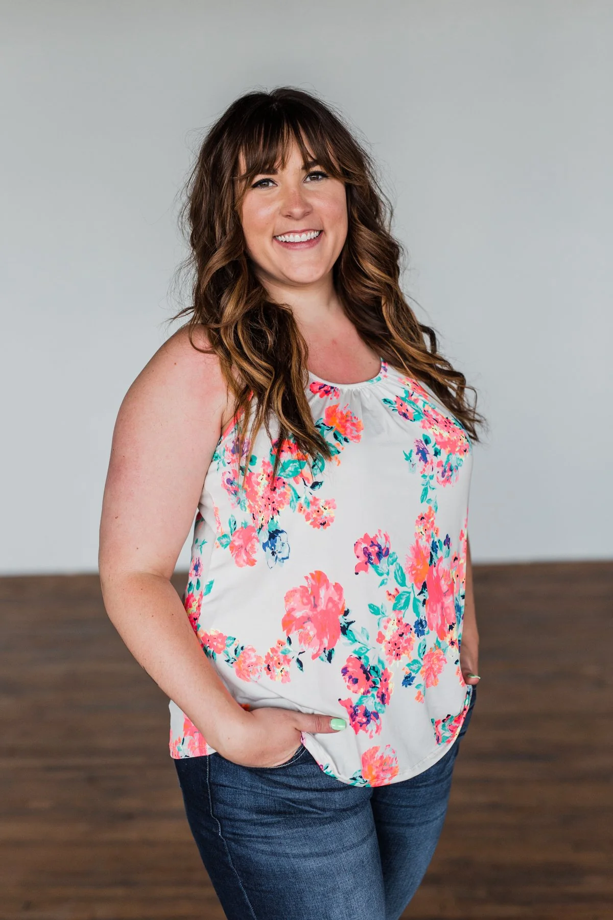 A Bright Floral Summer Tank- Ivory - Image 9