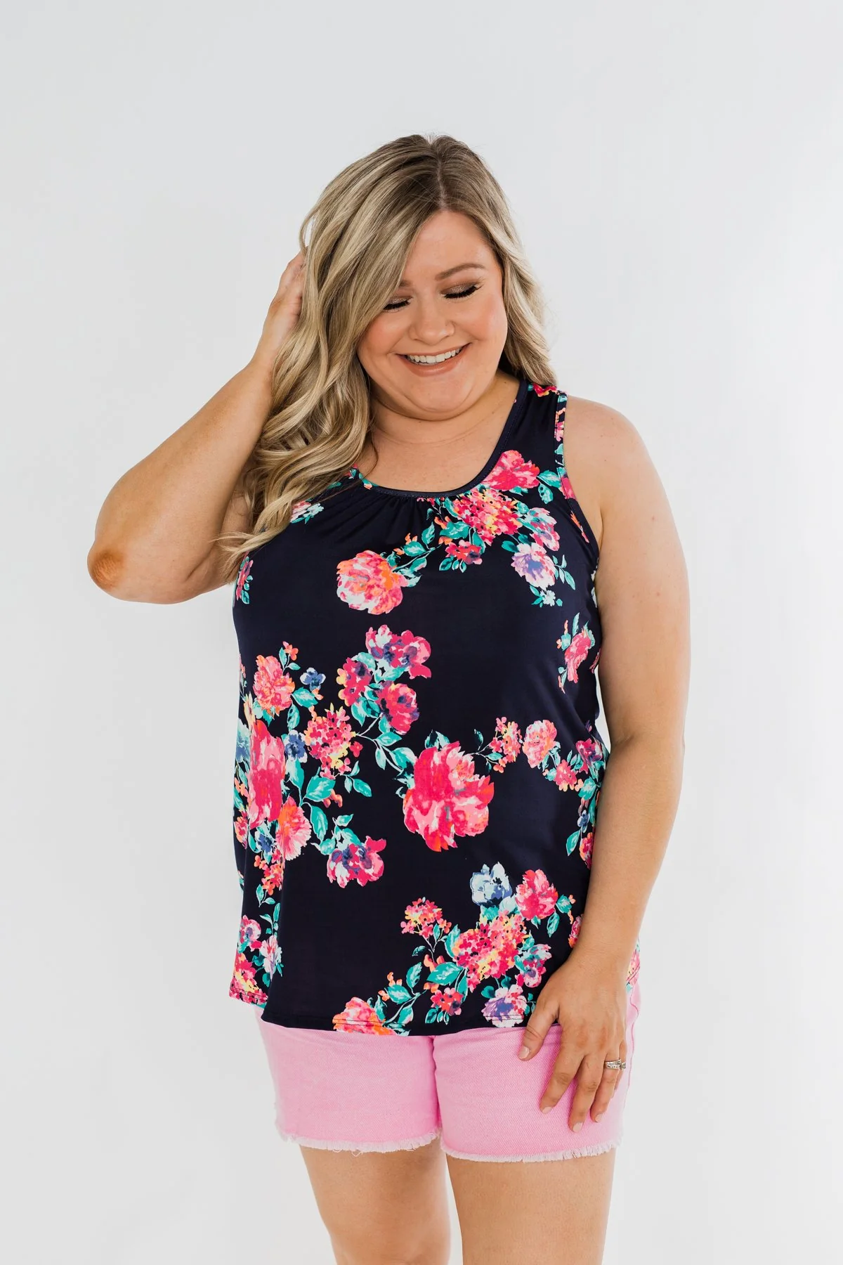 A Bright Floral Summer Tank- Navy - Image 7