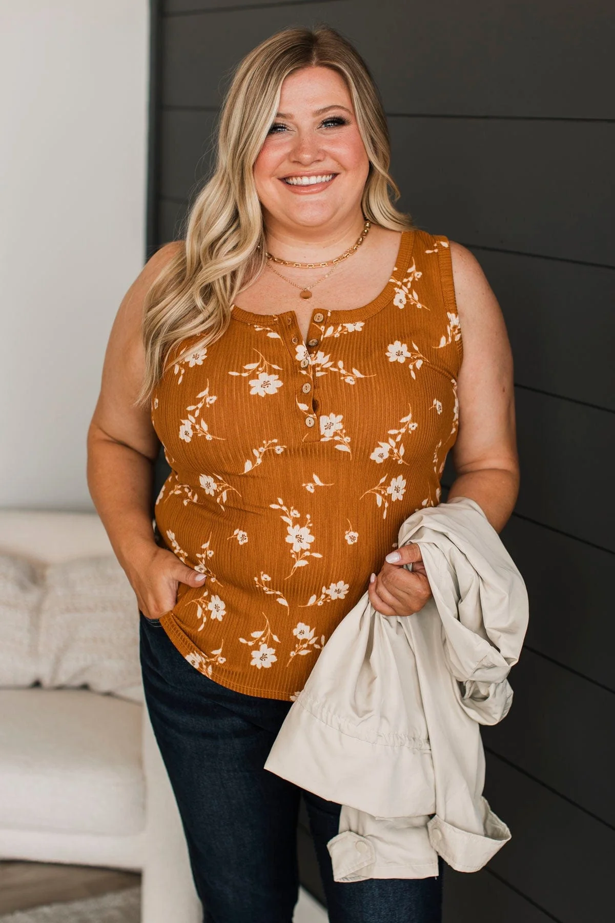 A Chance At Love Floral Tank Top- Rust - Image 2