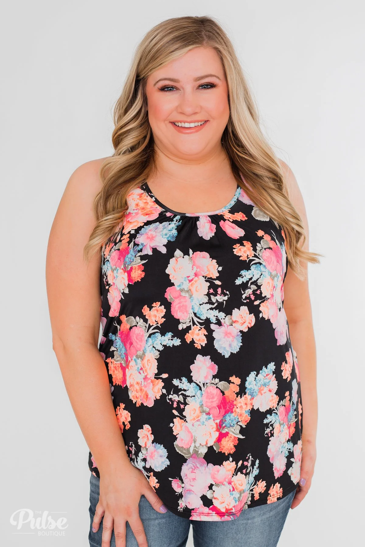 A Coral Floral Summer Tank- Black - Image 15