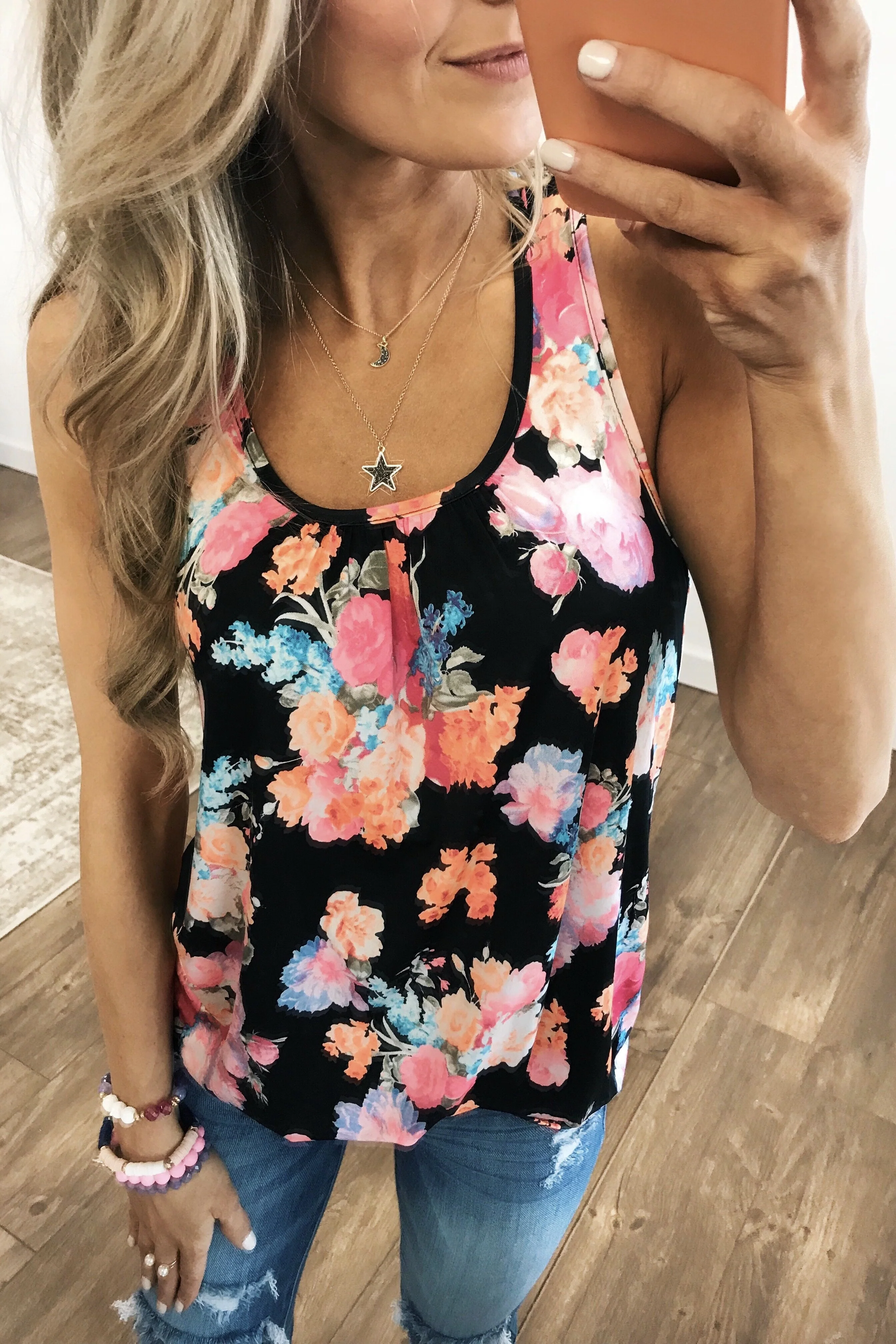 A Coral Floral Summer Tank- Black - Image 4