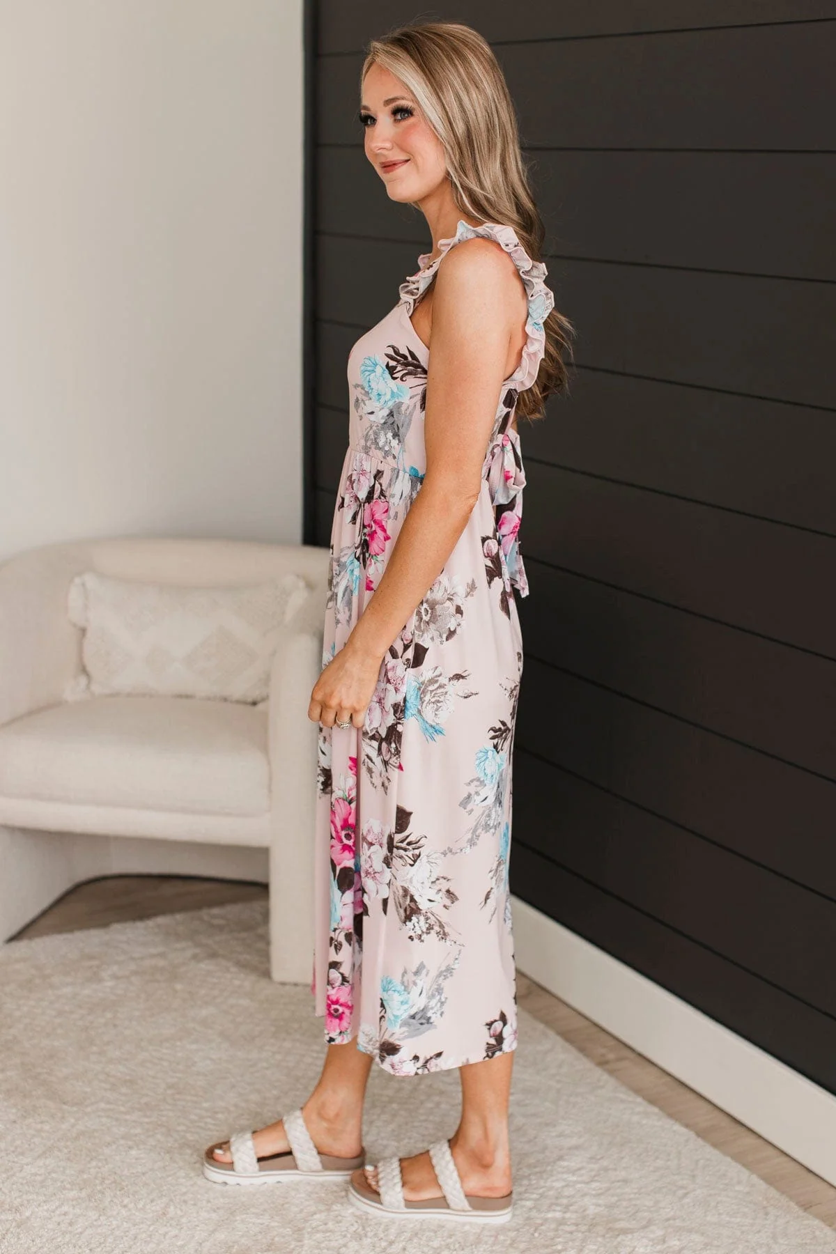 A Dash Of Love Floral Midi Dress- Light Pink - Image 6