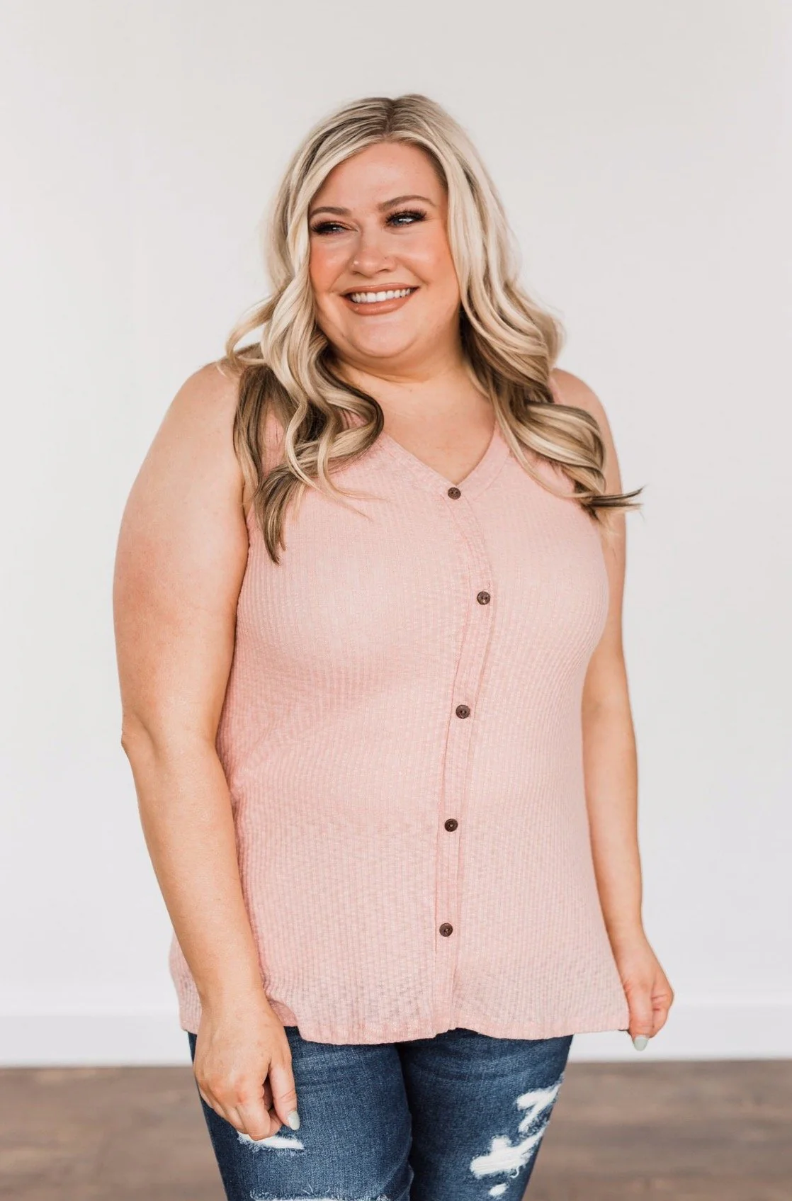 A Day To Remember V-Neck Tank Top- Dusty Peach - Image 3